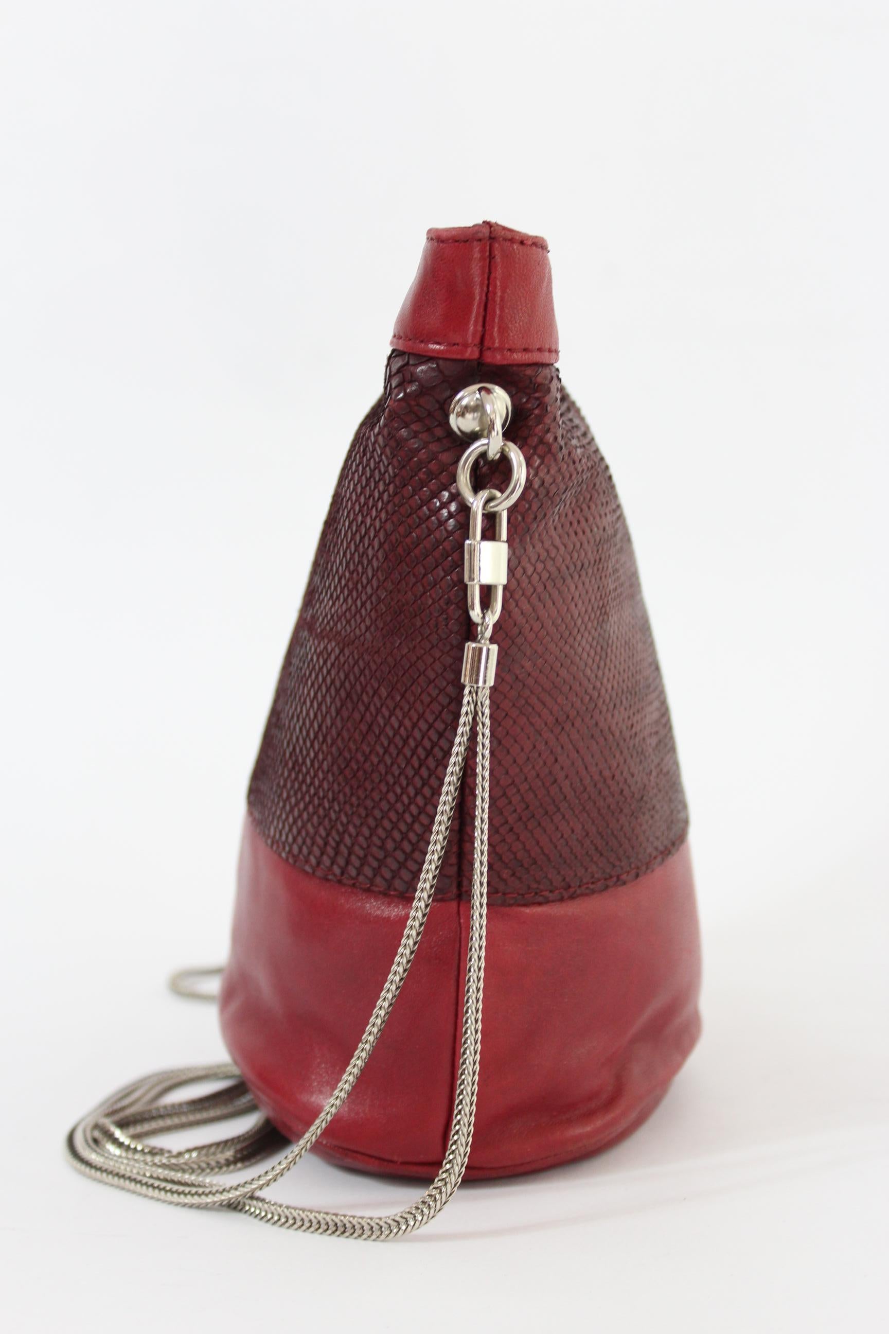 Gianni Versace Red Reptile Leather Shoulder Bucket Bag 1980s 3