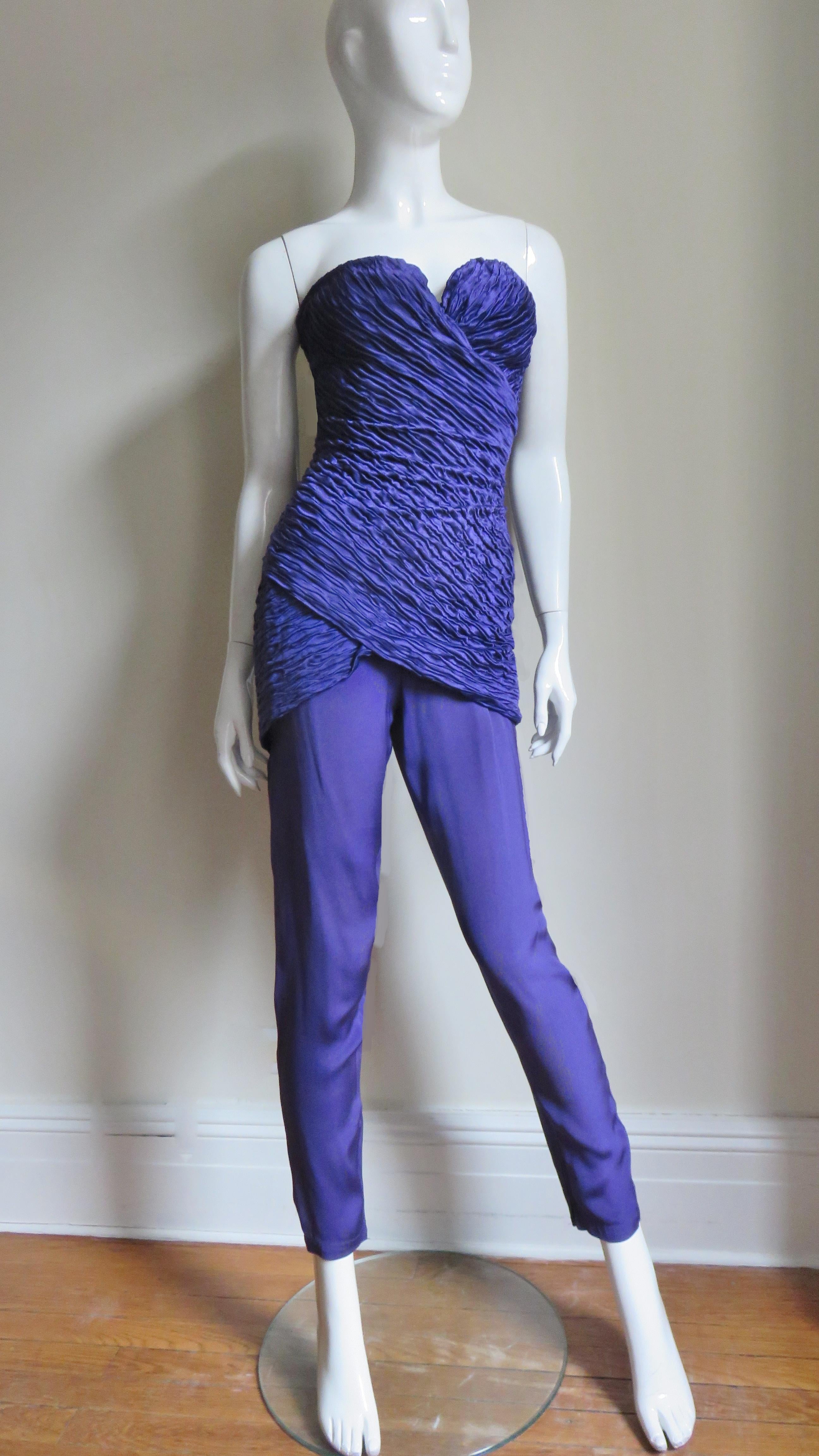 Purple Gianni Versace Silk Strapless Jumpsuit 1980s For Sale