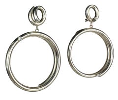 1980s Gianni Versace Silver Tone Crystal Hoop Clip On Earrings