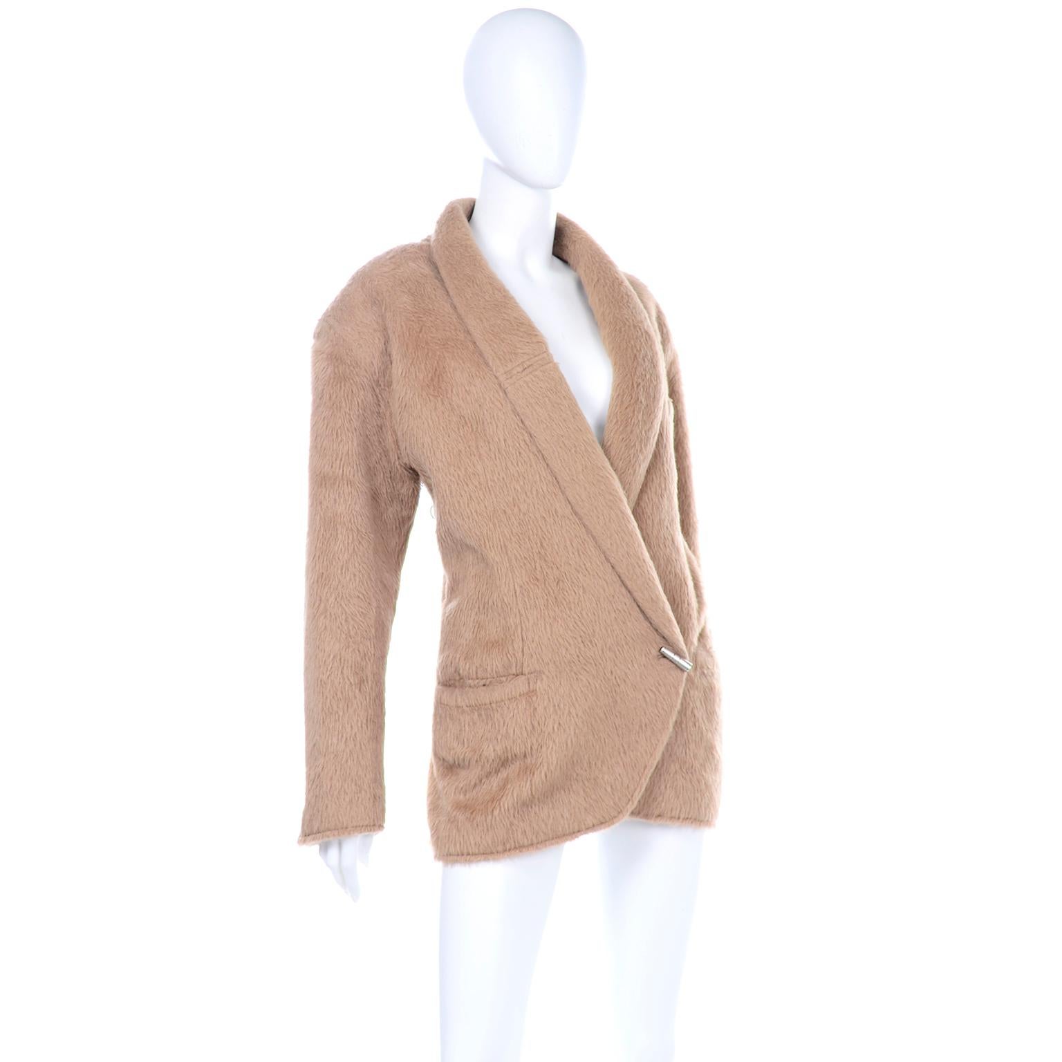 Brown 1980s Gianni Versace Vintage Camel Alpaca Oversized Jacket With Shawl Collar