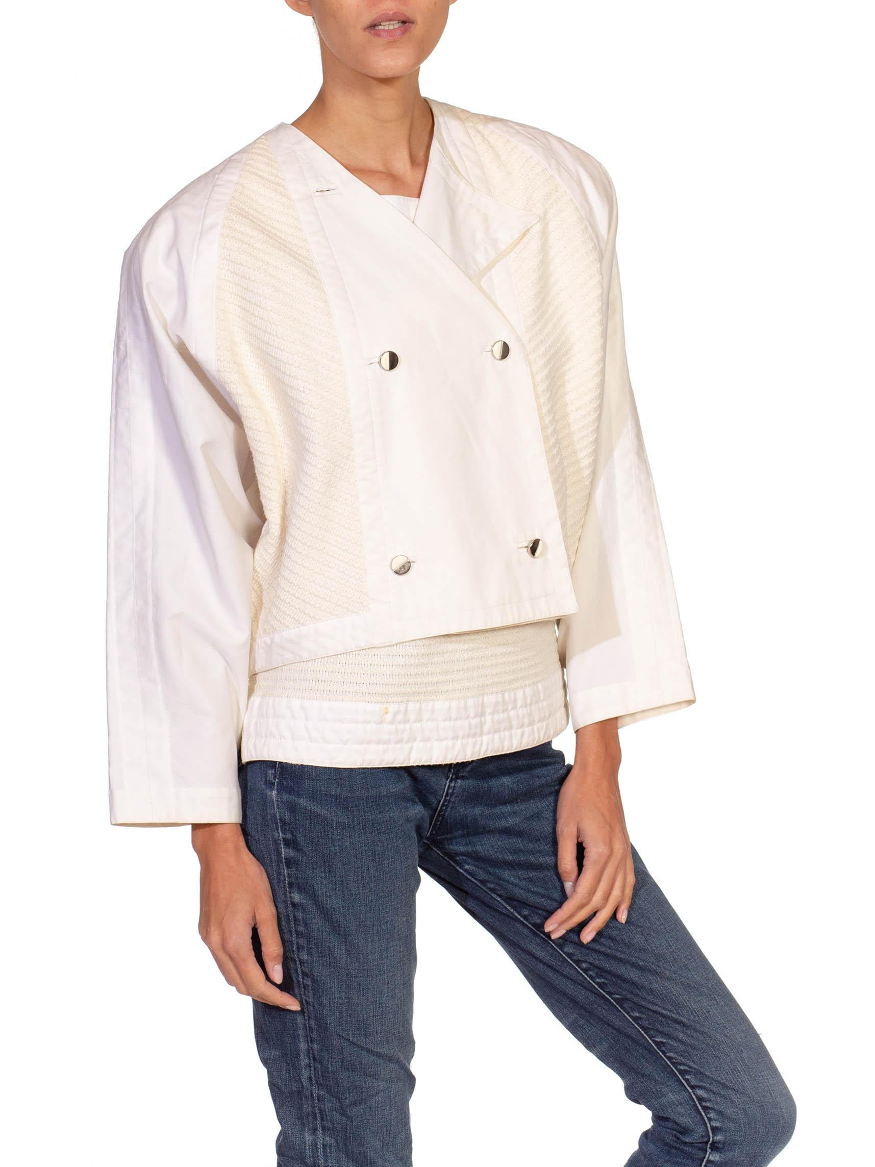 1980S Gianni Versace White Cotton Textured Top & Jacket Ensemble For Sale 1