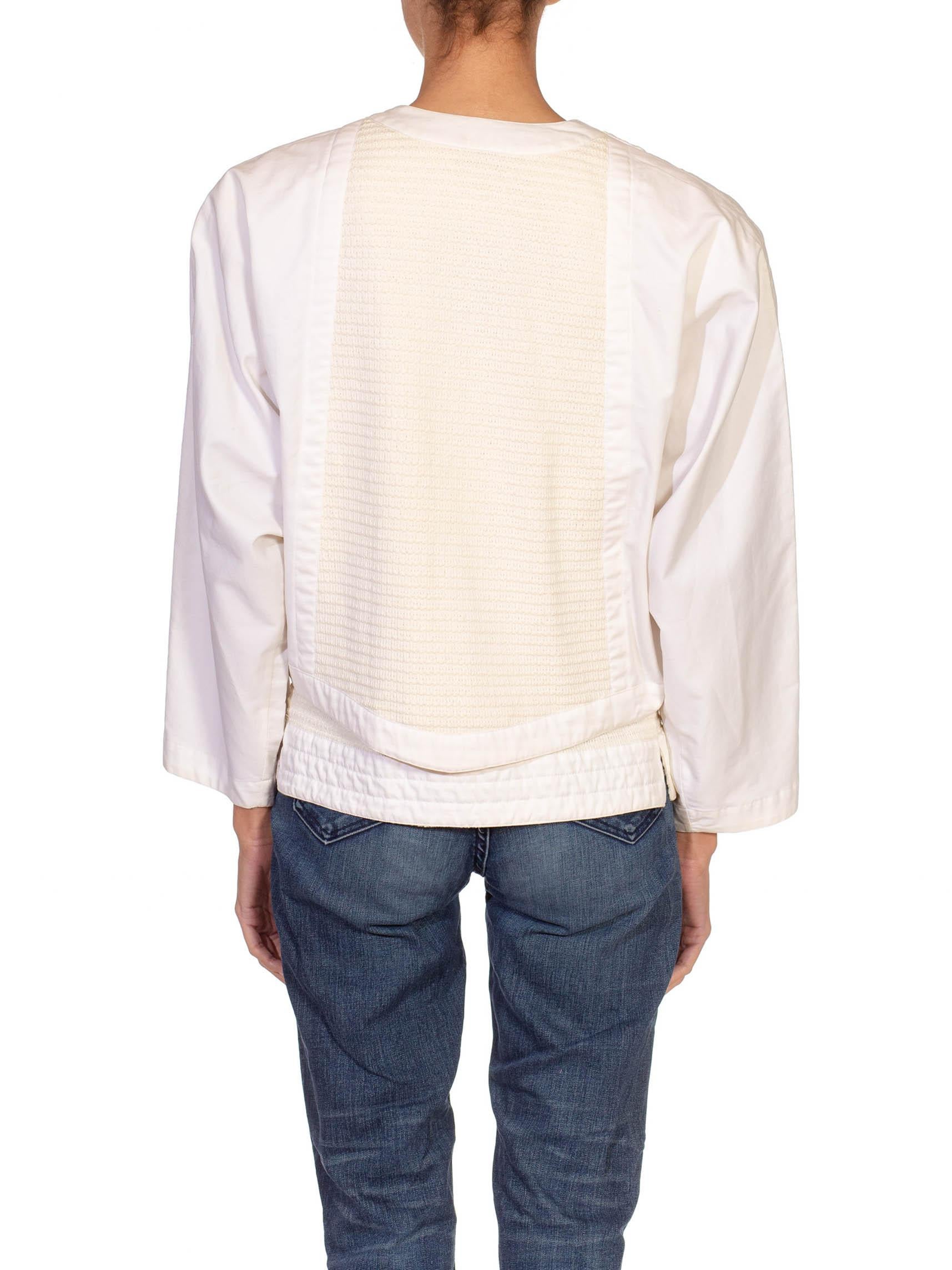 1980S Gianni Versace White Cotton Textured Top & Jacket Ensemble For Sale 4