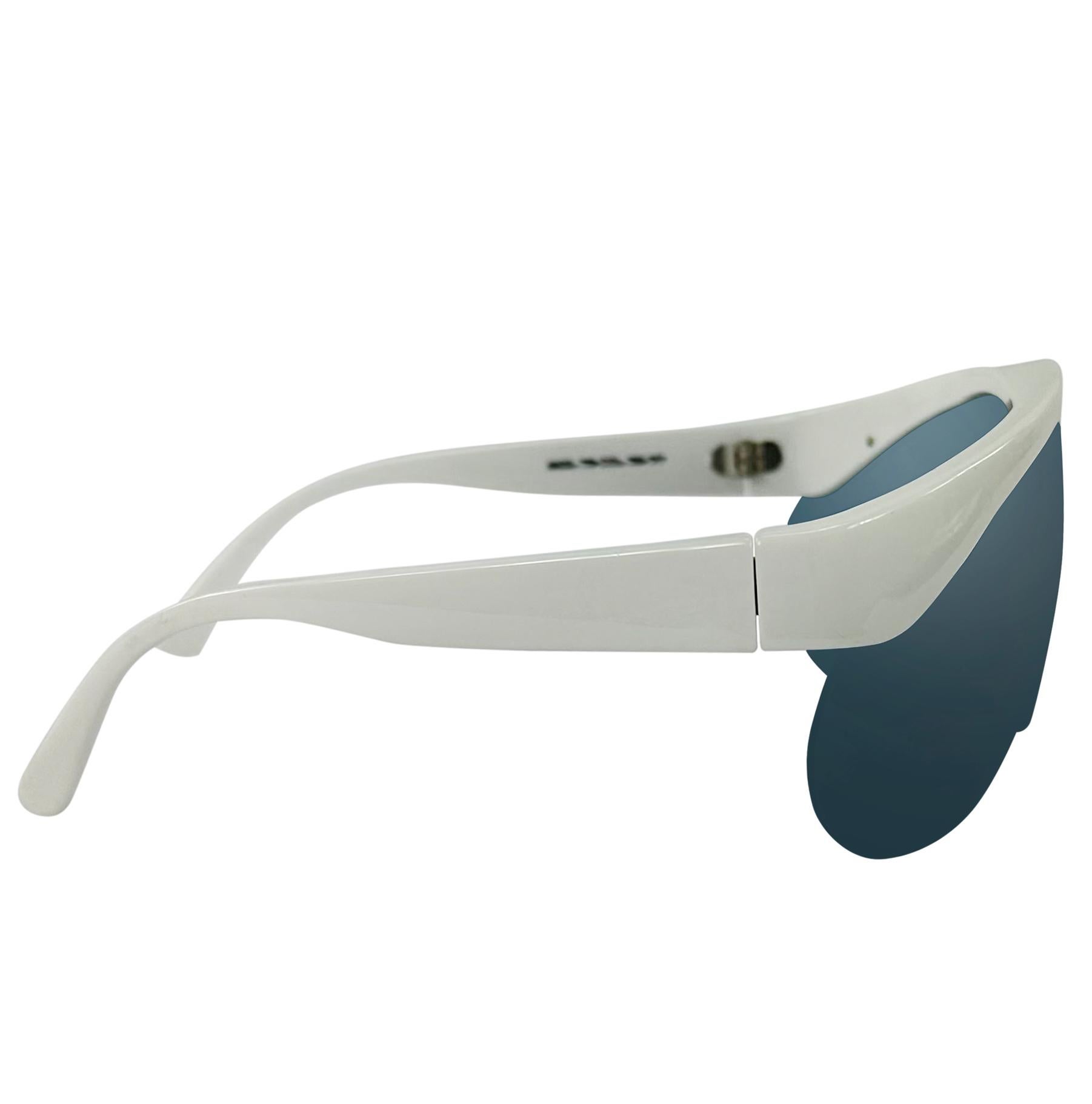 Blue 1980s Gianni Versace White Shield Ski Style Sunglasses For Sale