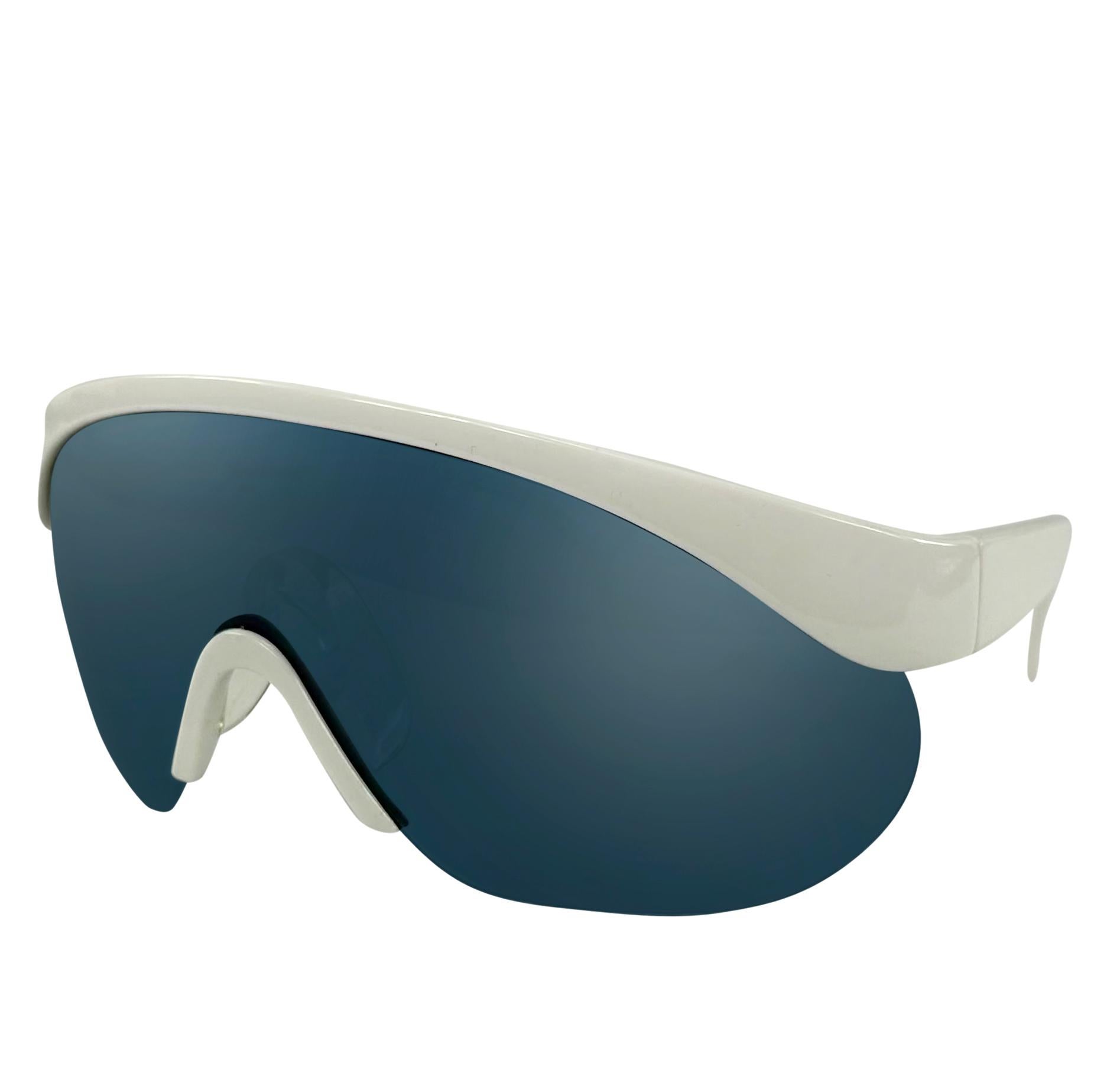 1980s Gianni Versace White Shield Ski Style Sunglasses For Sale 1