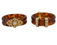 1980s Gianofranco Ferre Faux Tortoise Shell Art Deco Bangles