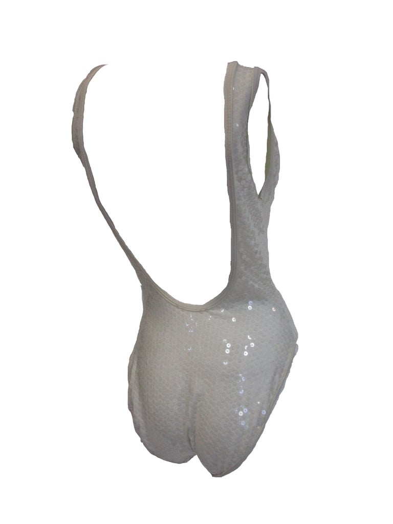 1980 S Gideon Oberson Snow White Clear Sequin One Piece Bathing Suit With Skirt For Sale At 1stdibs