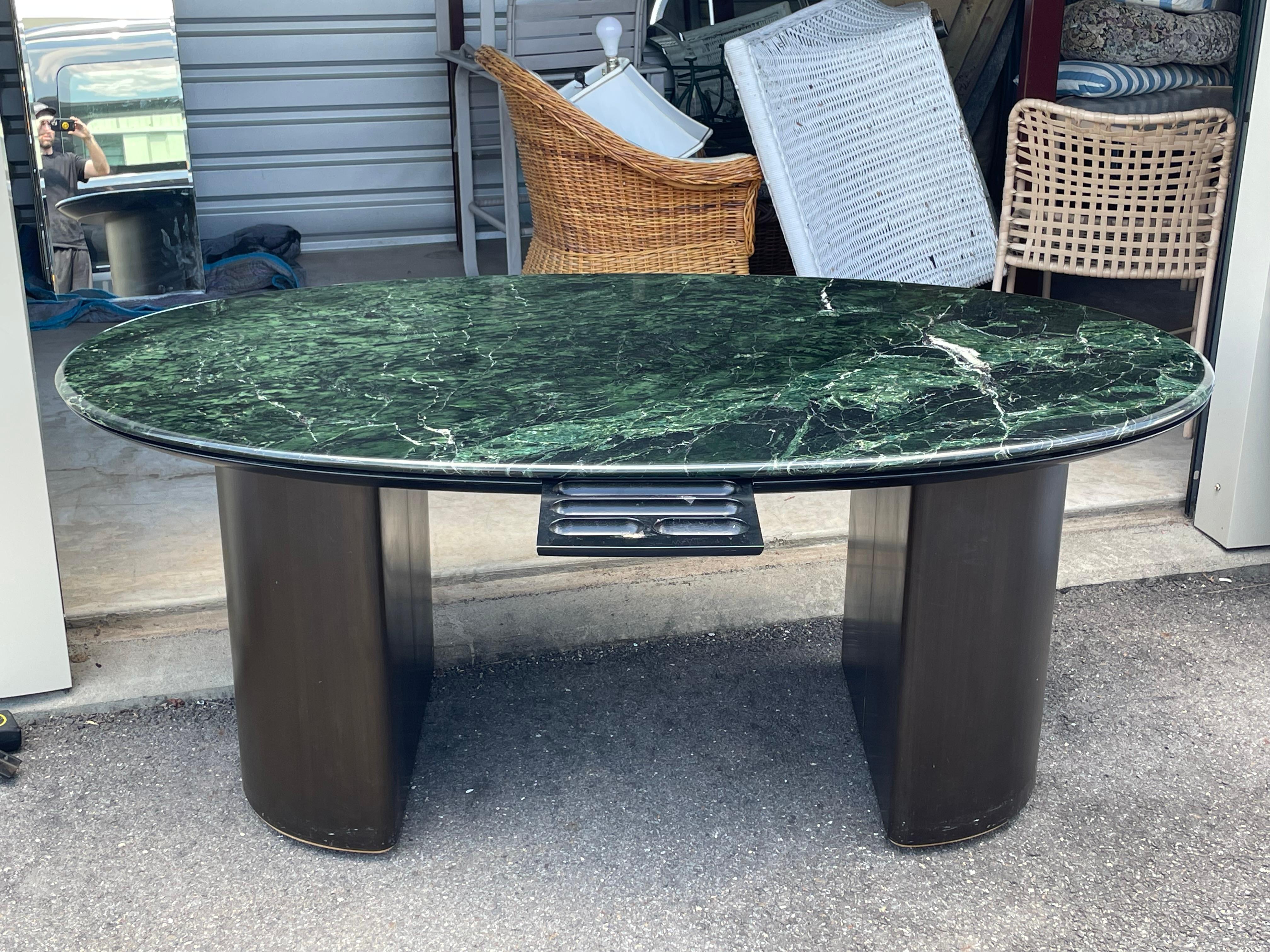 1980s Gilbert Rohde Style Green Italian Oval Marble Desk  For Sale 1