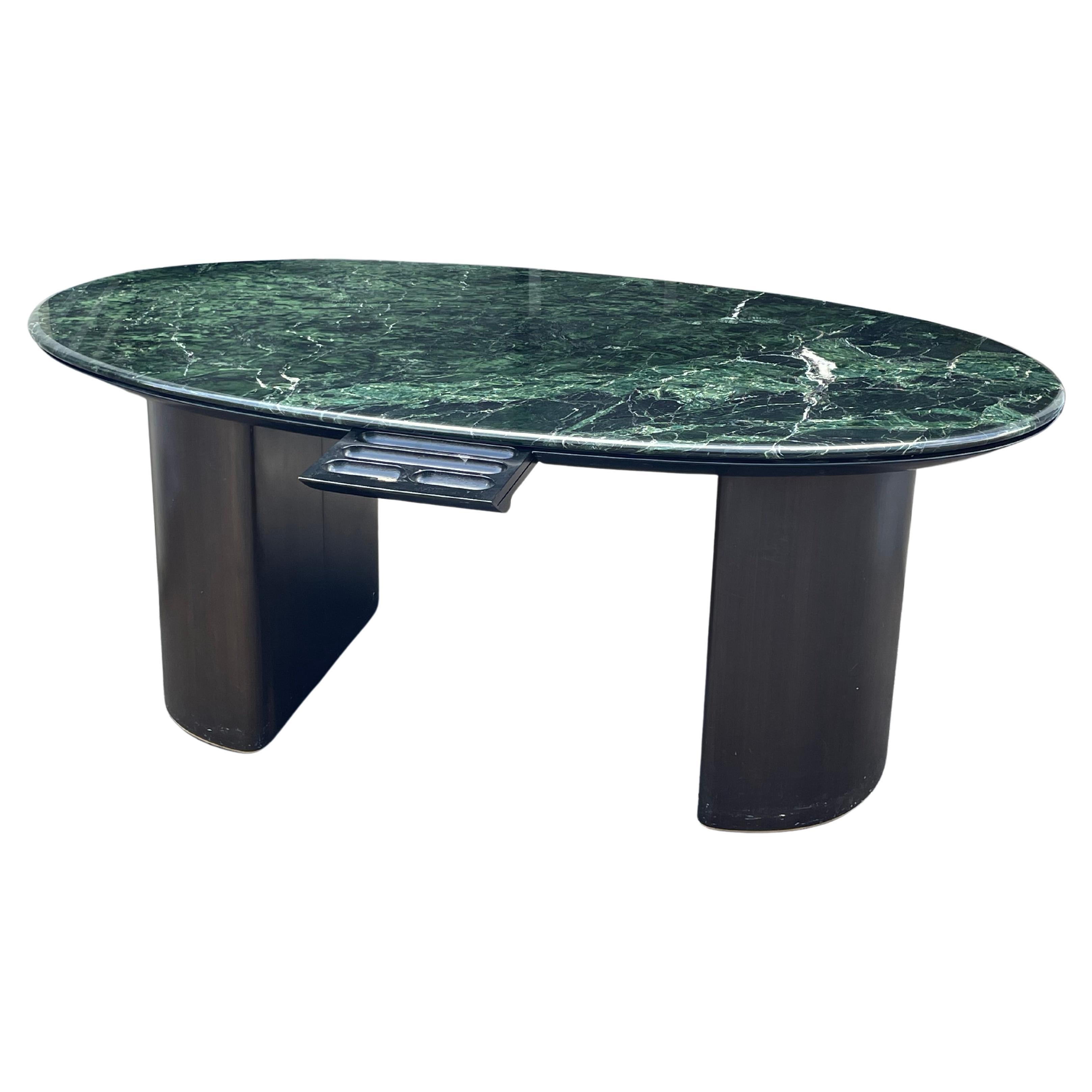 1980s Gilbert Rohde Style Green Italian Oval Marble Desk  For Sale