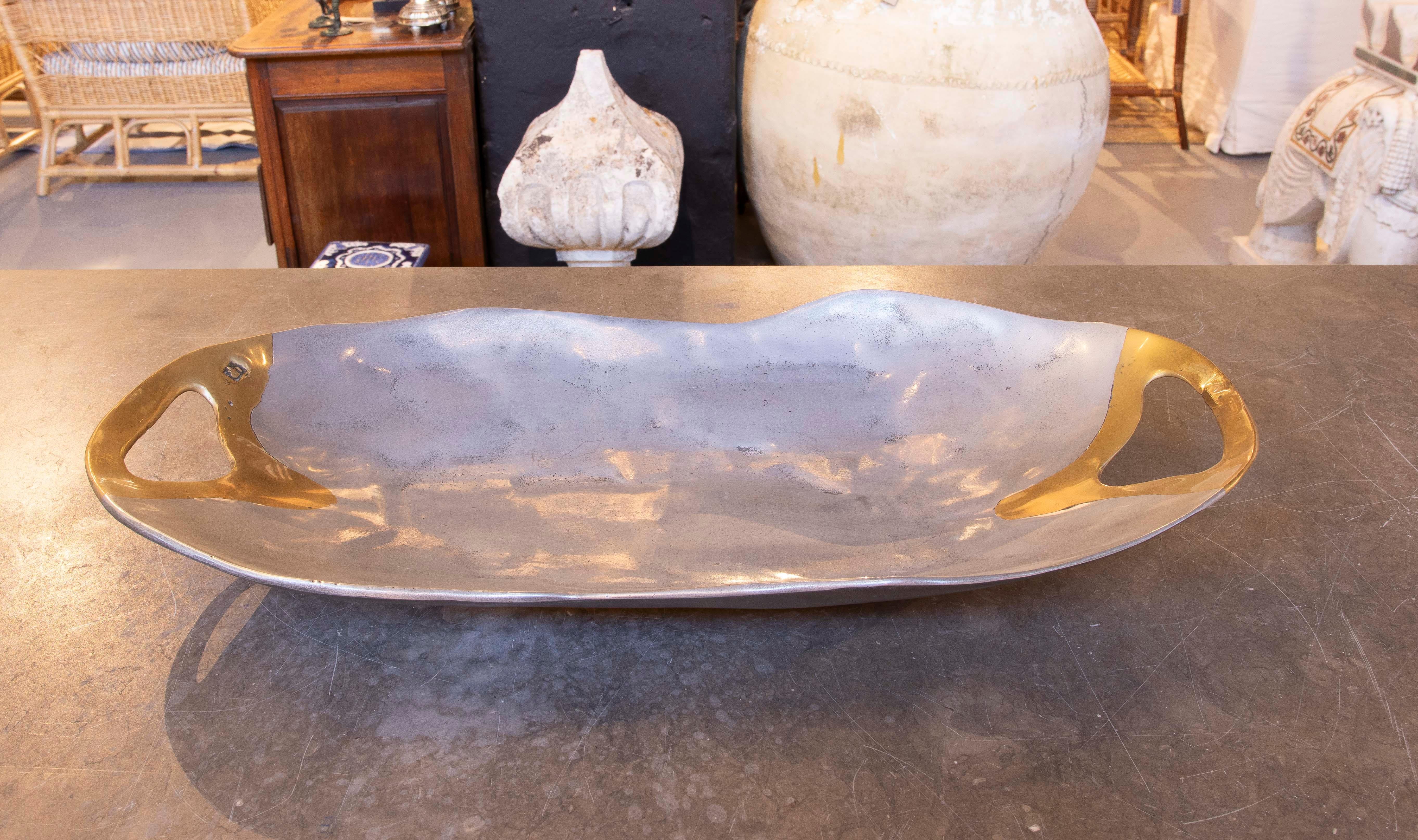 Plateau en bronze doré et plaqué argent de l'artiste David Marshall des années 1980 Bon état - En vente à Marbella, ES