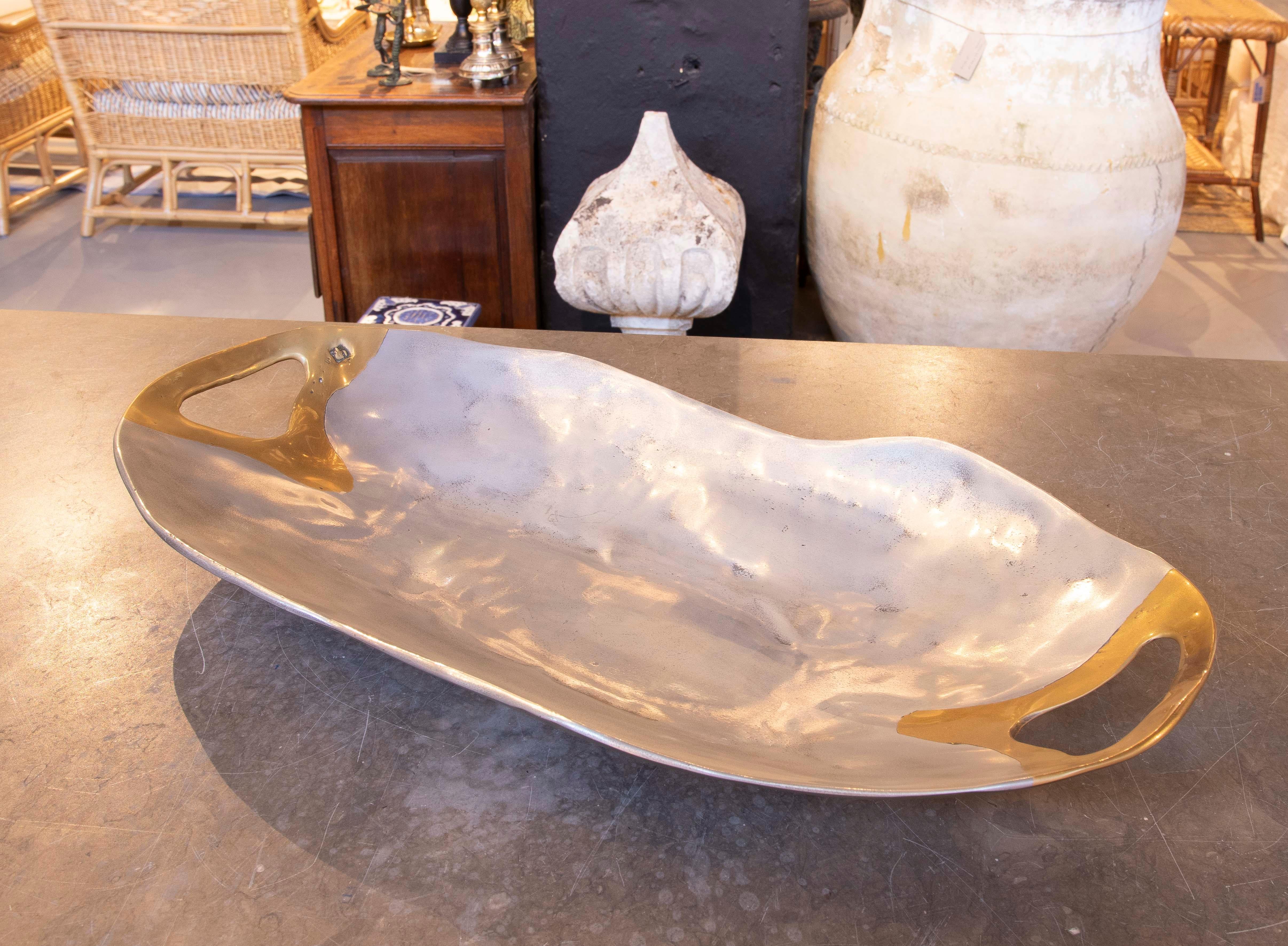 20ième siècle Plateau en bronze doré et plaqué argent de l'artiste David Marshall des années 1980 en vente