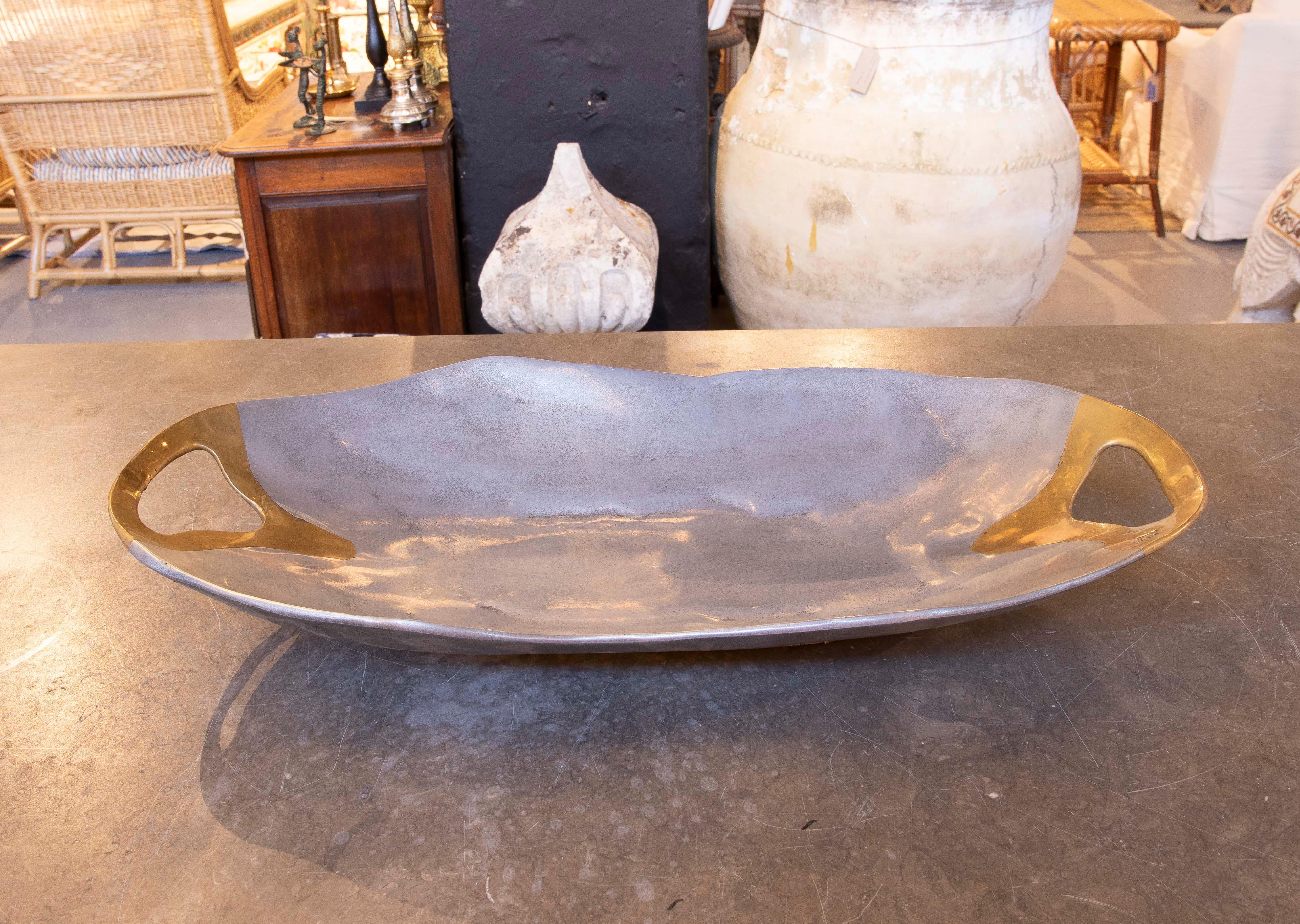 Plateau en bronze doré et plaqué argent de l'artiste David Marshall des années 1980 en vente 1