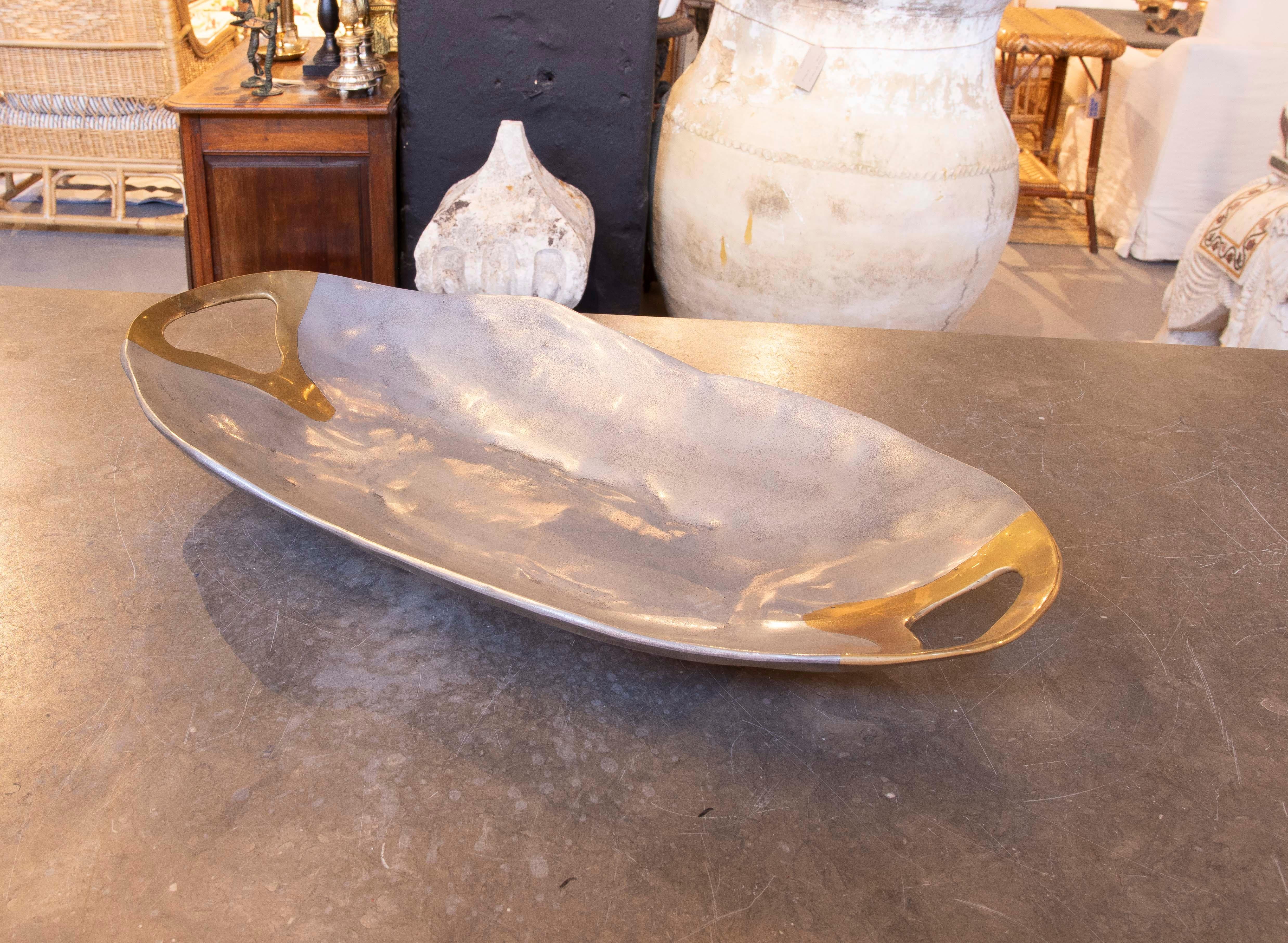 Plateau en bronze doré et plaqué argent de l'artiste David Marshall des années 1980 en vente 2