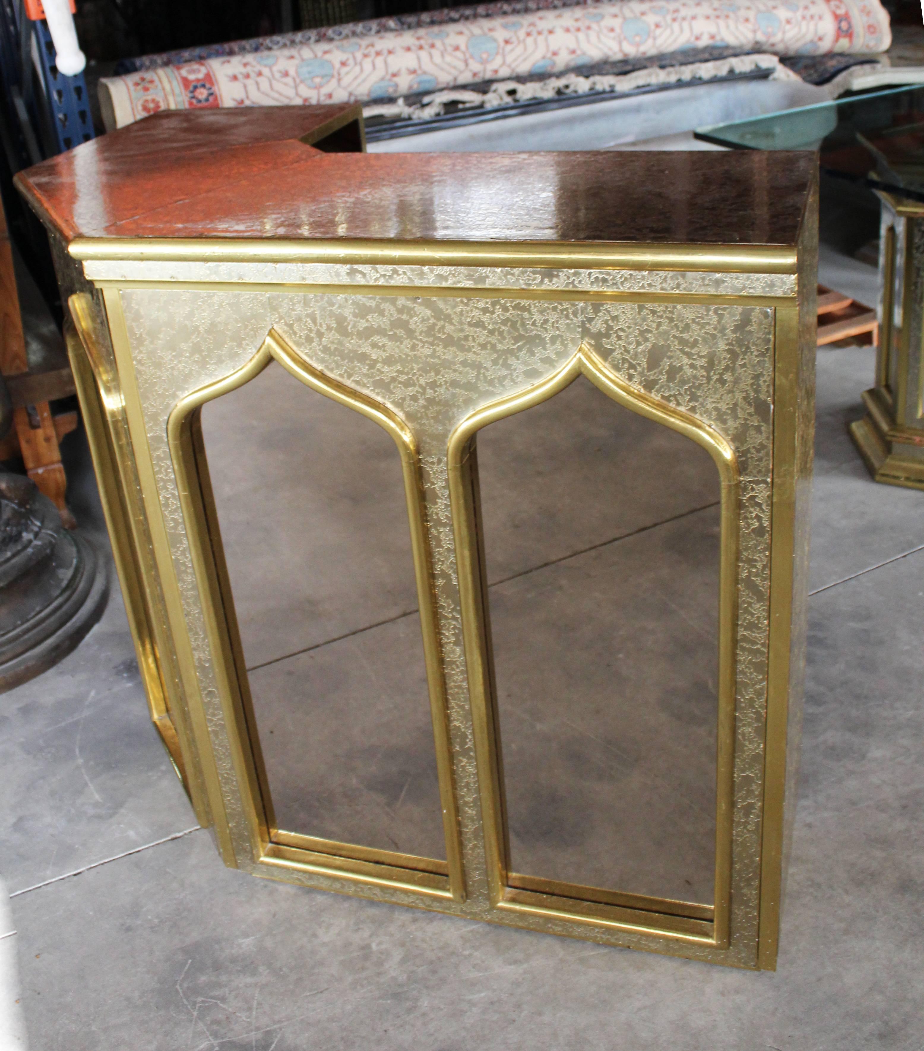 Bronze 1980s Gilded Brass and Mirrors Bar Table by Gony Nava For Sale