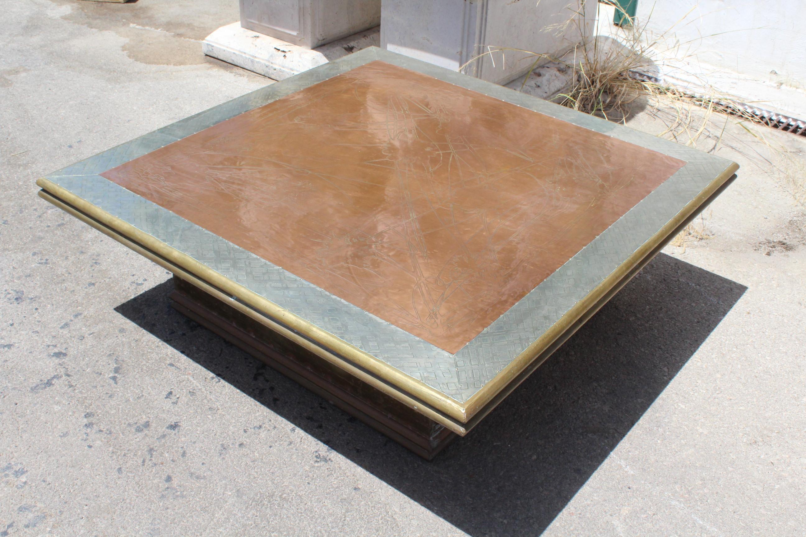 1980s Gilded Brass Rodolfo Dubarry Square Coffee Table Made in Spain In Good Condition For Sale In Marbella, ES