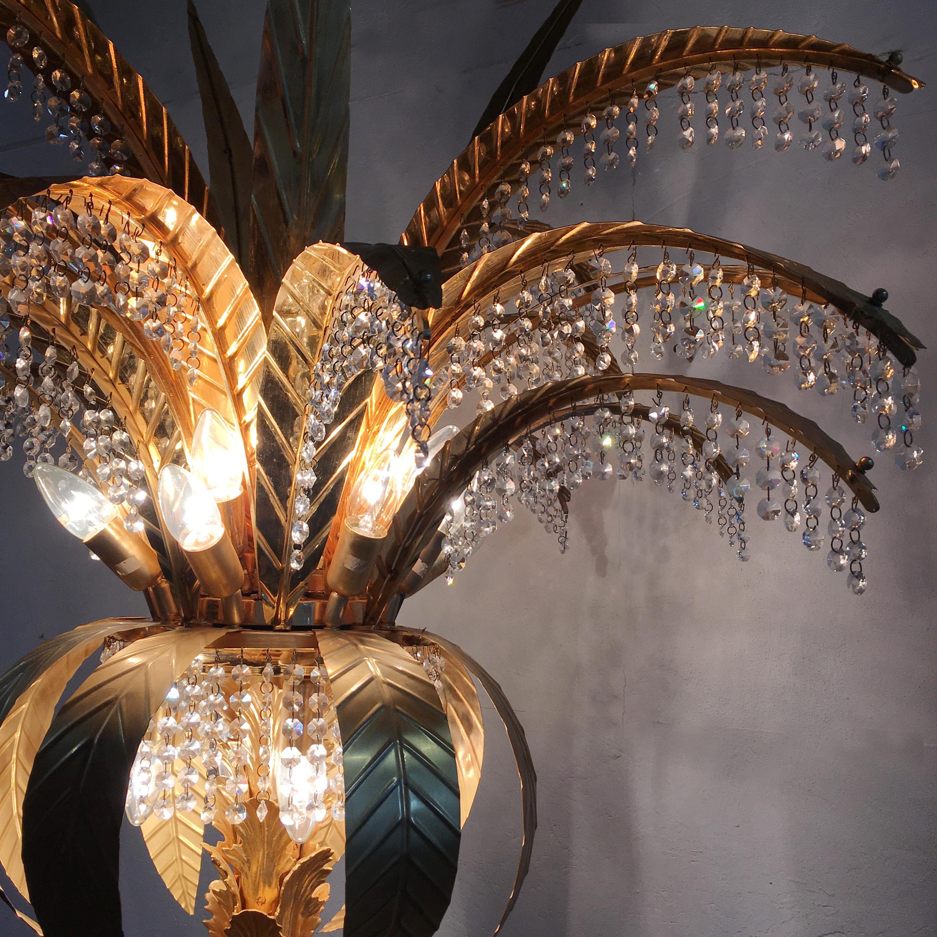 1980s Gilt Crystal Palm Tree Floor Lamp 2
