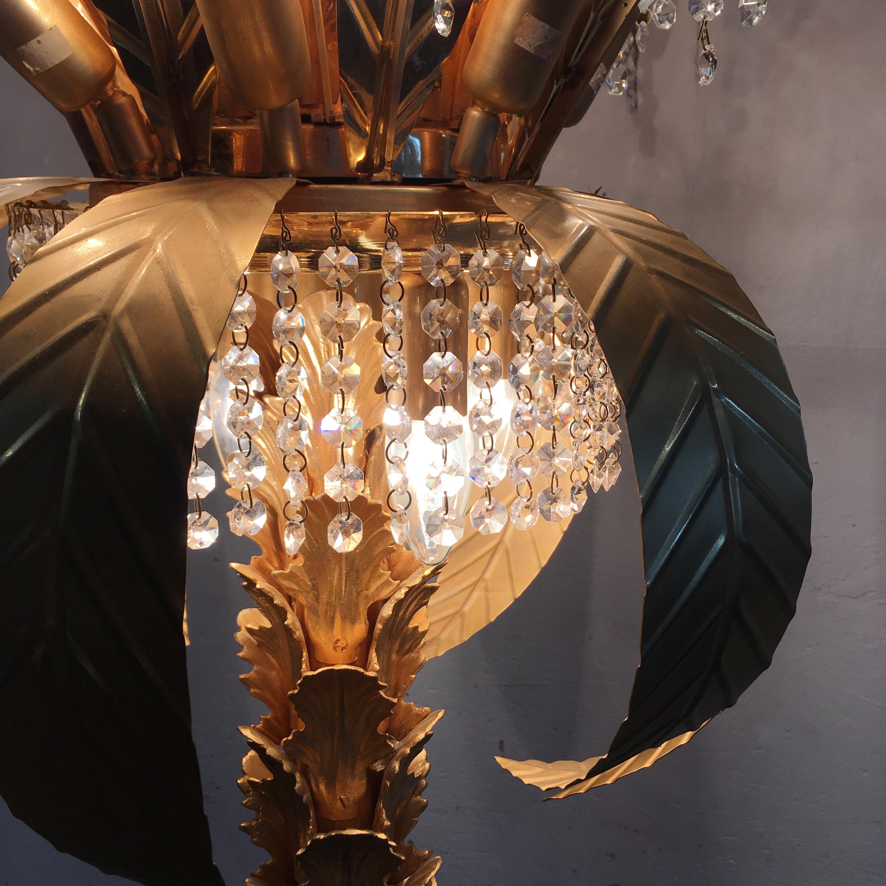 1980s Gilt Crystal Palm Tree Floor Lamp 4