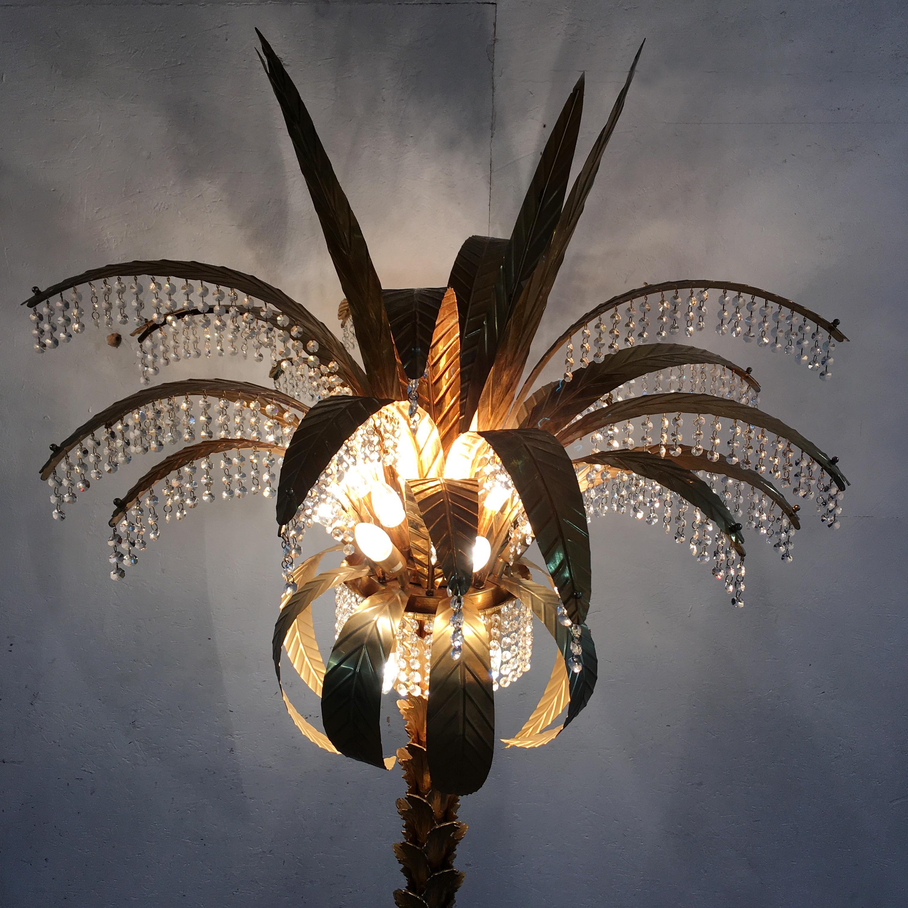 1980s Gilt Crystal Palm Tree Floor Lamp In Good Condition In Hastings, GB