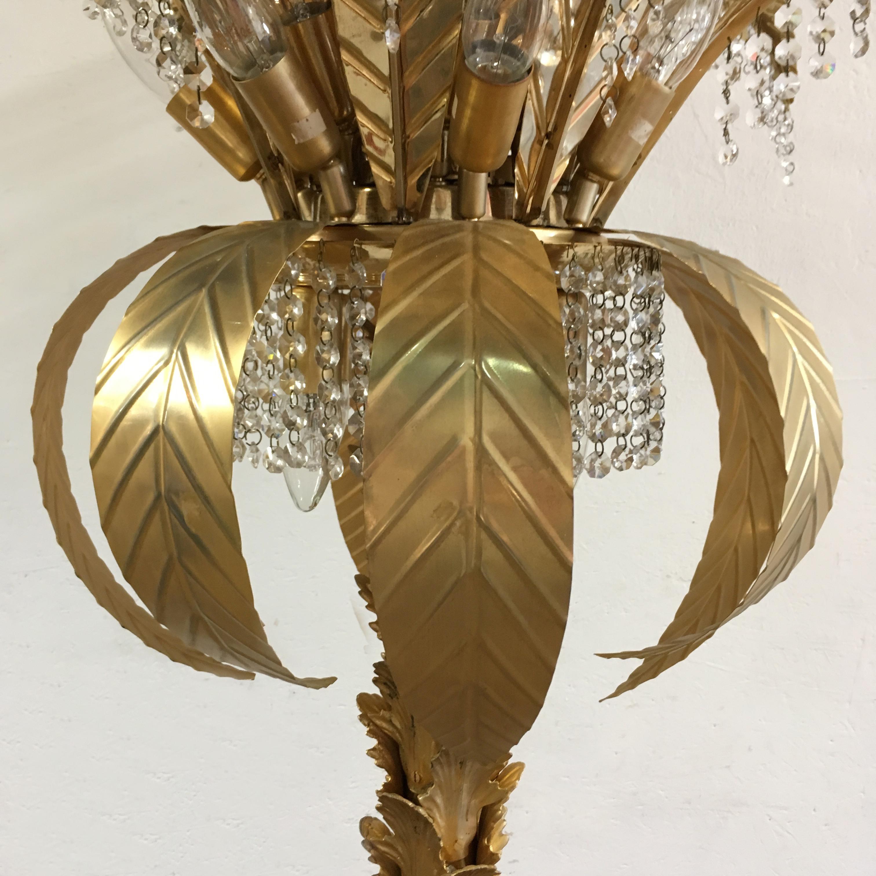 20th Century 1980s Gilt Crystal Palm Tree Floor Lamp