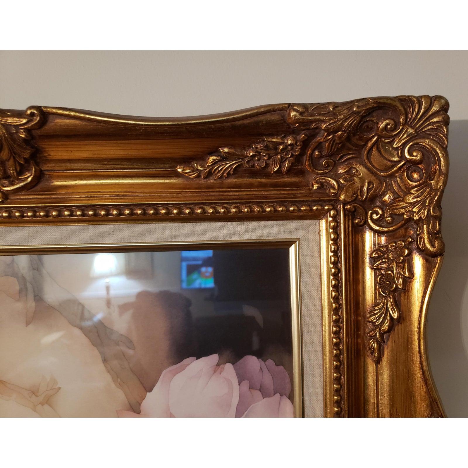 American 1980s Giltwood Frame Flower Print For Sale