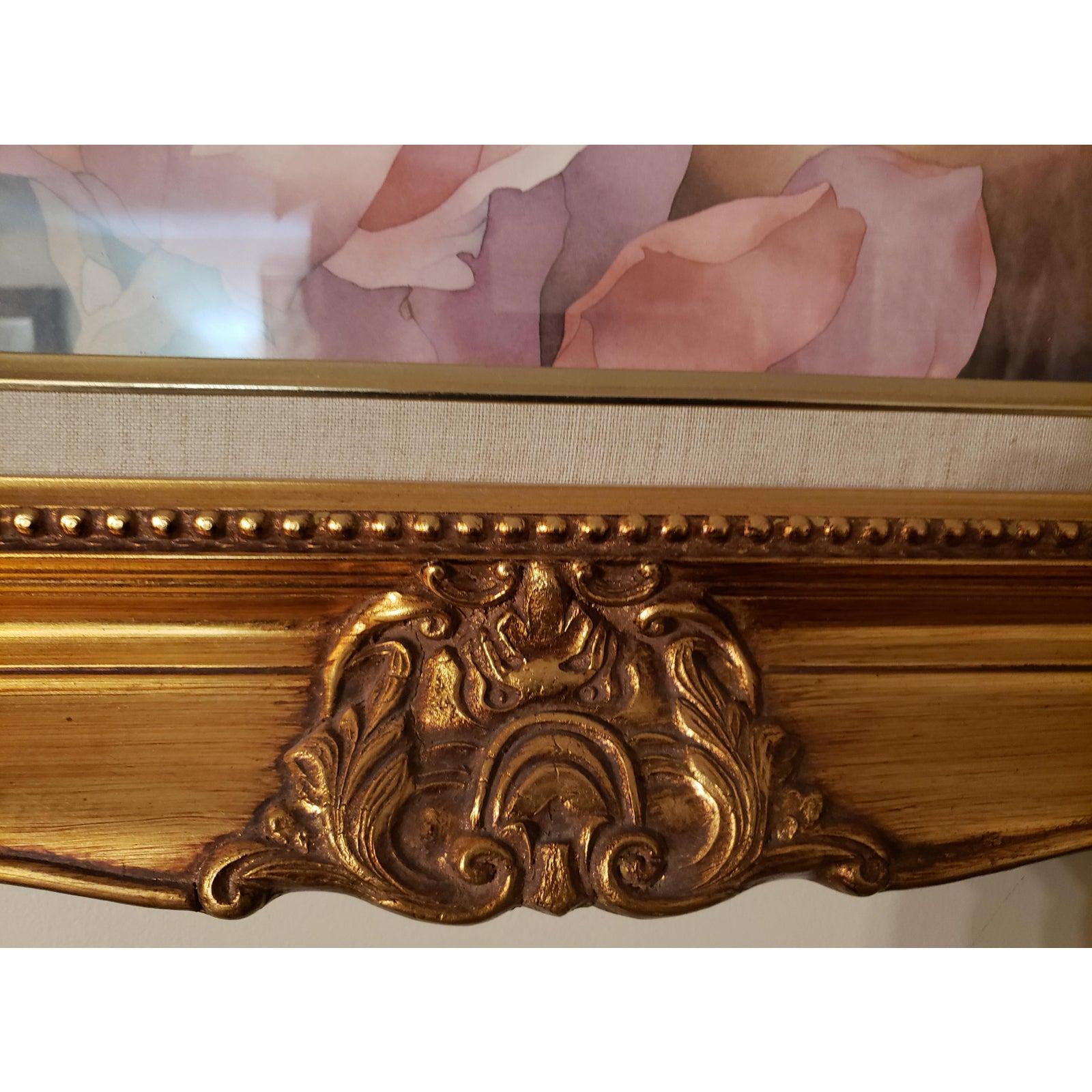 1980s Giltwood Frame Flower Print In Good Condition For Sale In Germantown, MD