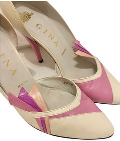 Gina London, vintage, anni '80, pompe in pelle rosa e crema