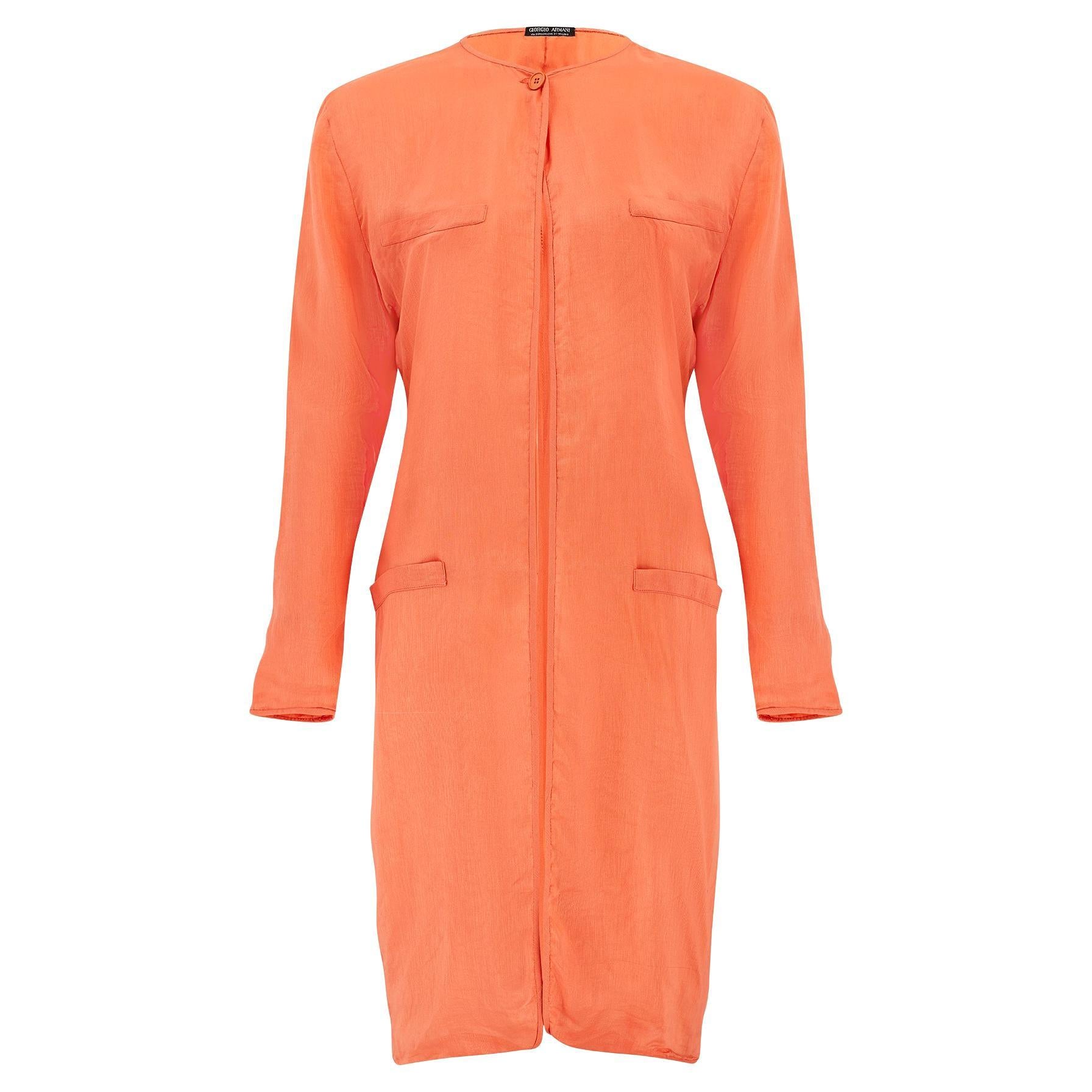 Giacca lunga in seta arancione Giorgio Armani anni '80