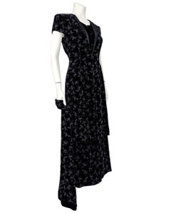 1980s Giorgio Armani Black Painted Velvet Skirt Ensemble