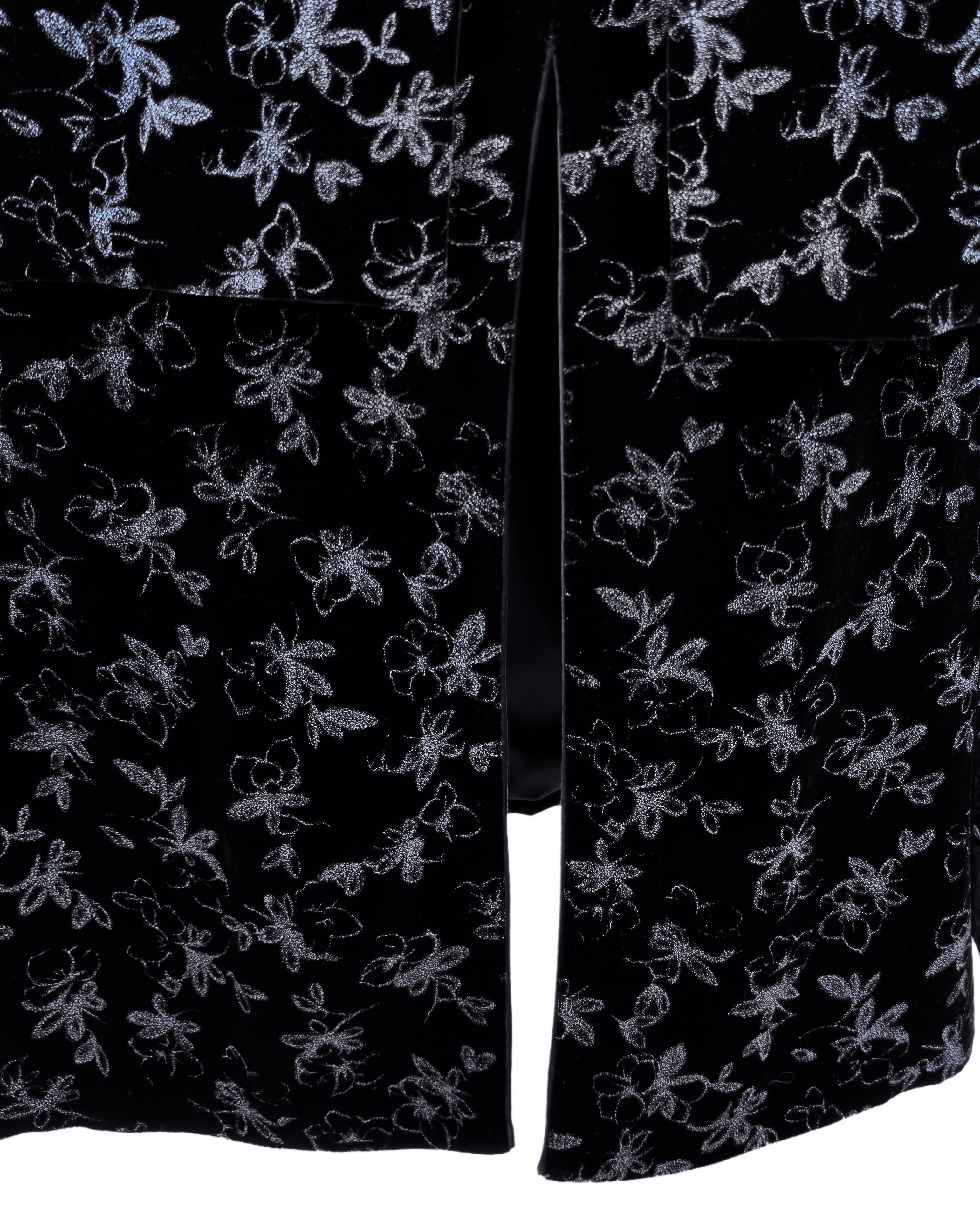 1980s Giorgio Armani Black Painted Velvet Skirt Ensemble For Sale 1