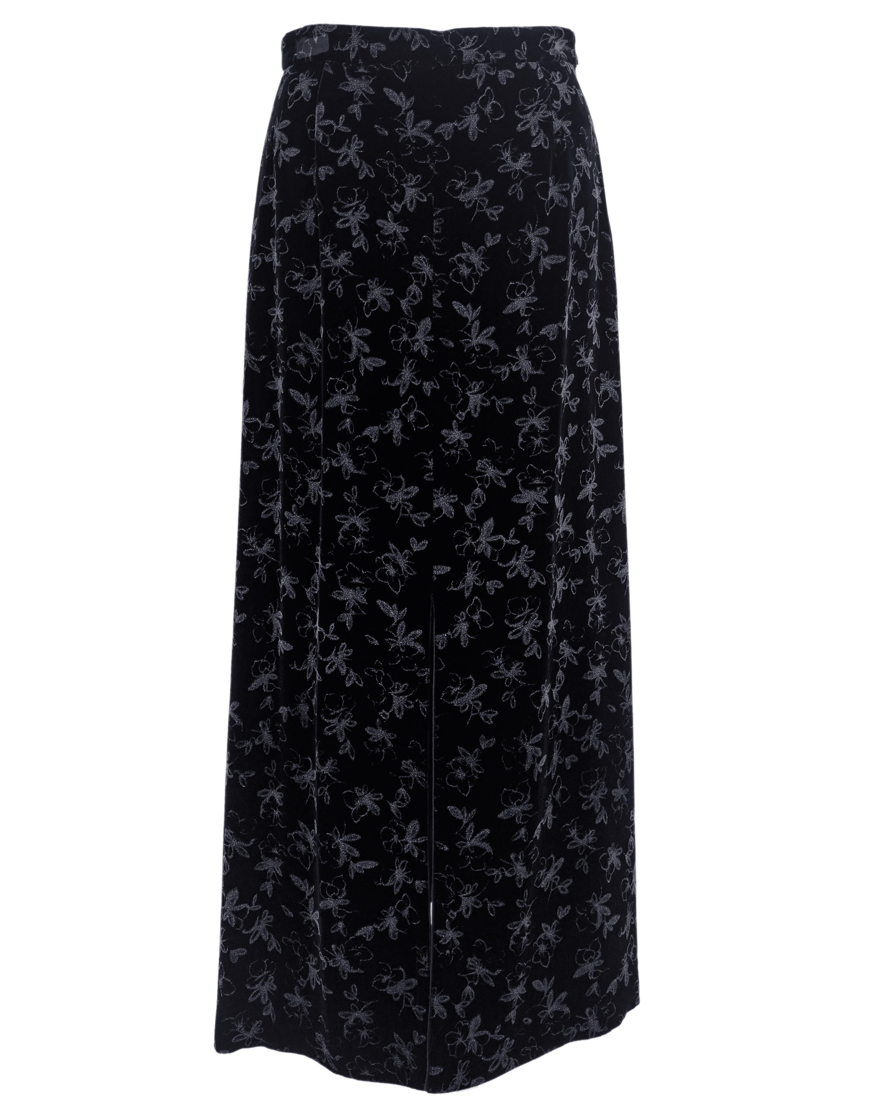 1980s Giorgio Armani Black Painted Velvet Skirt Ensemble For Sale 2