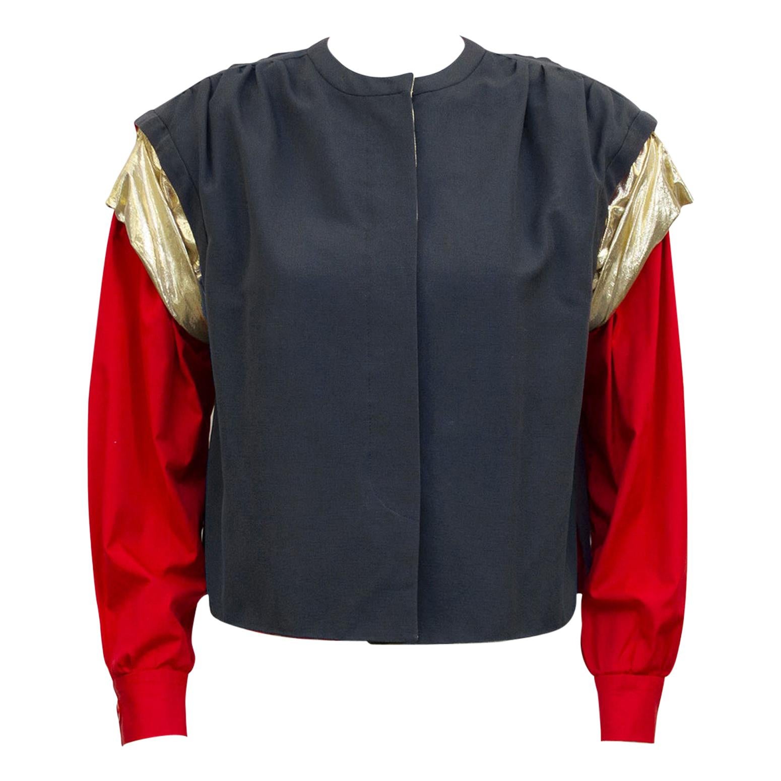 1980s Giorgio Armani Grey, Gold & Red Jacket  For Sale