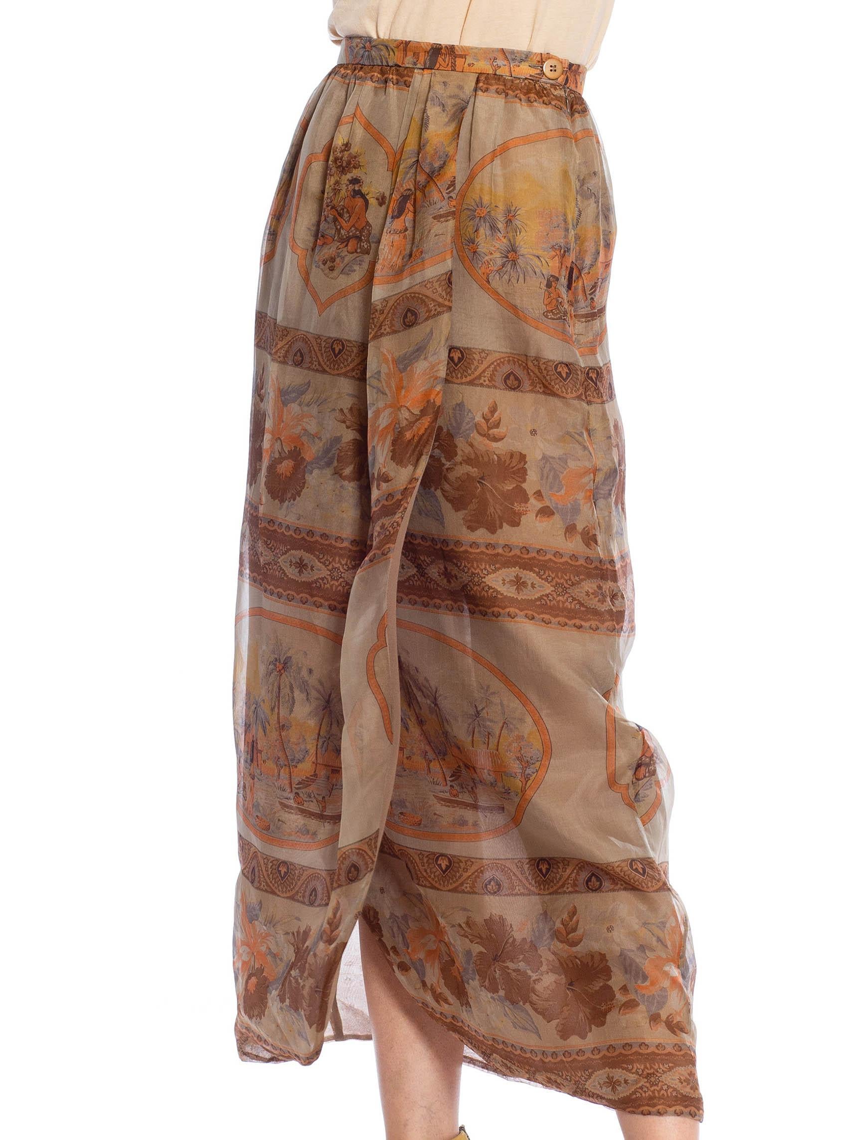 Women's 1980S GIORGIO ARMANI Grey & Orange Silk Gazzar Tropical Safari Print Skirt For Sale