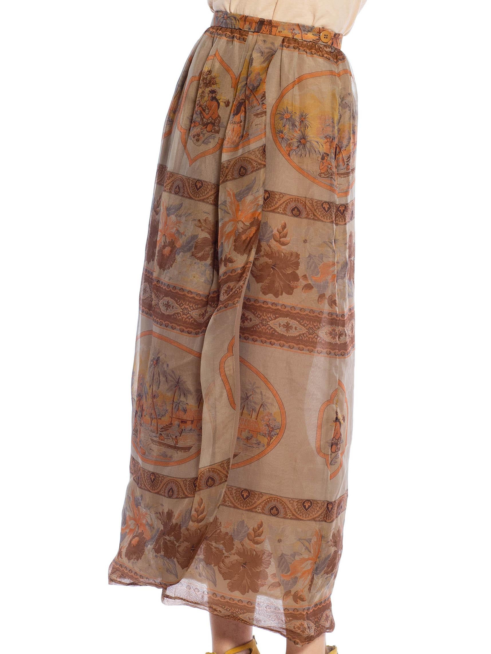 1980S GIORGIO ARMANI Grey & Orange Silk Gazzar Tropical Safari Print Skirt For Sale 2