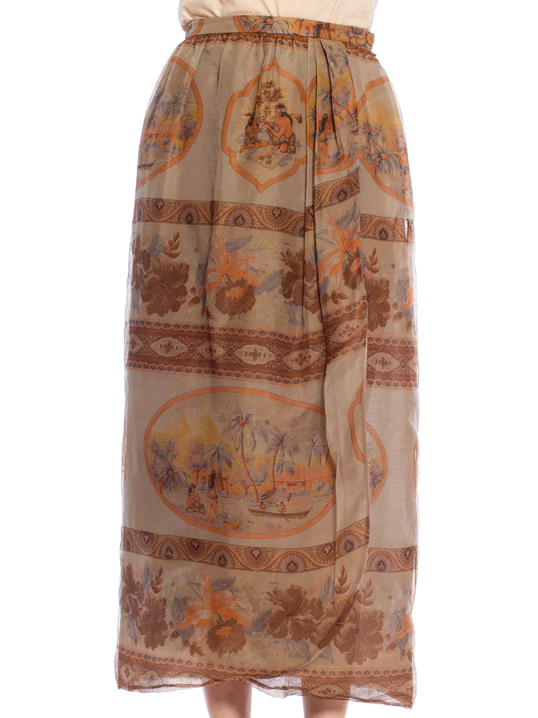 1980S GIORGIO ARMANI Grey & Orange Silk Gazzar Tropical Safari Print Skirt For Sale 4