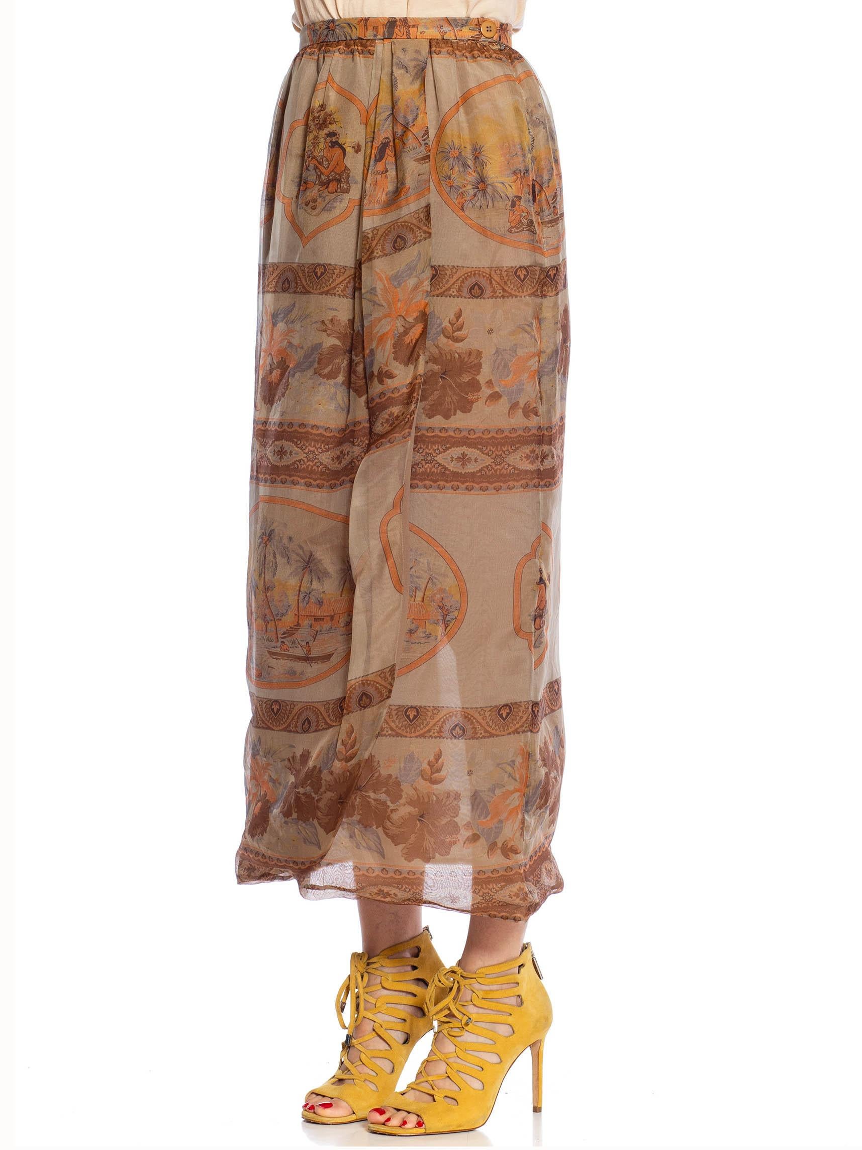 1980S GIORGIO ARMANI Grey & Orange Silk Gazzar Tropical Safari Print Skirt For Sale 5