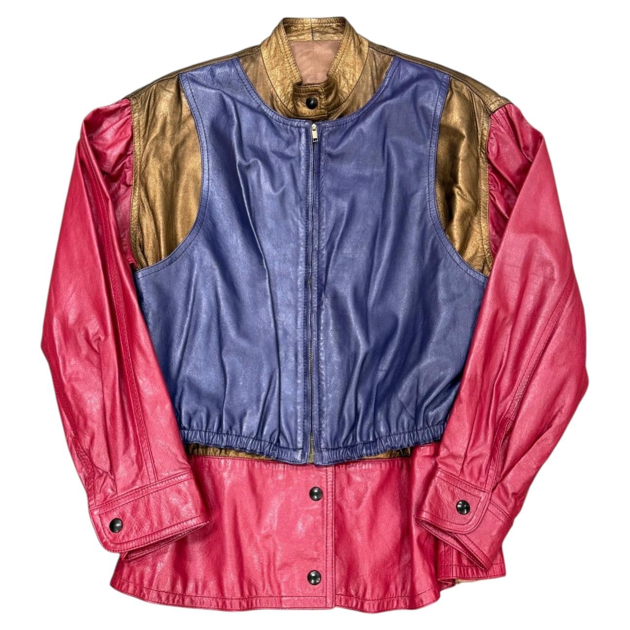 1980s Giorgio Armani panelled leather bomber jacket For Sale