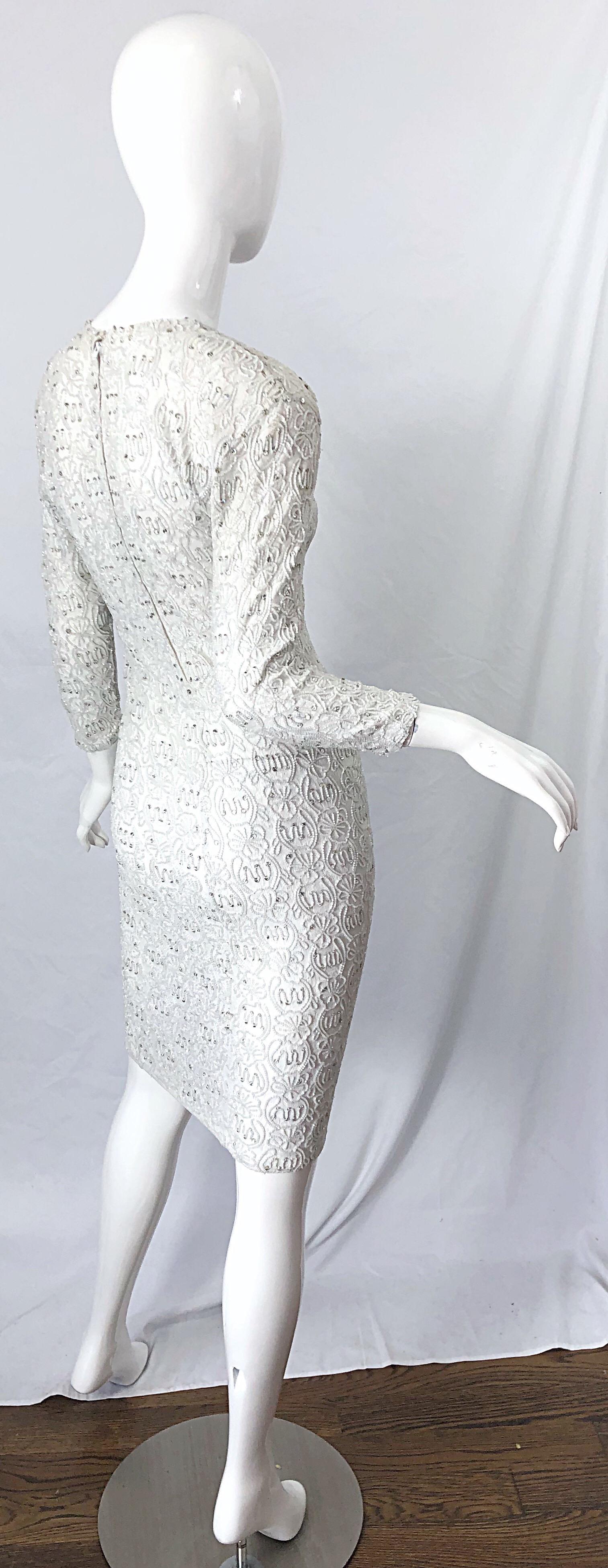 1980s Giorgio di Sant Angelo White Beaded Rhinestone Vintage 80s Bodycon Dress In Excellent Condition For Sale In San Diego, CA