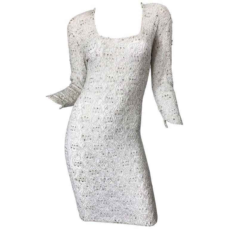 1980s Giorgio di Sant Angelo White Beaded Rhinestone Vintage 80s Bodycon  Dress For Sale at 1stDibs | vintage white beaded dress, giorgio sant angelo  dress