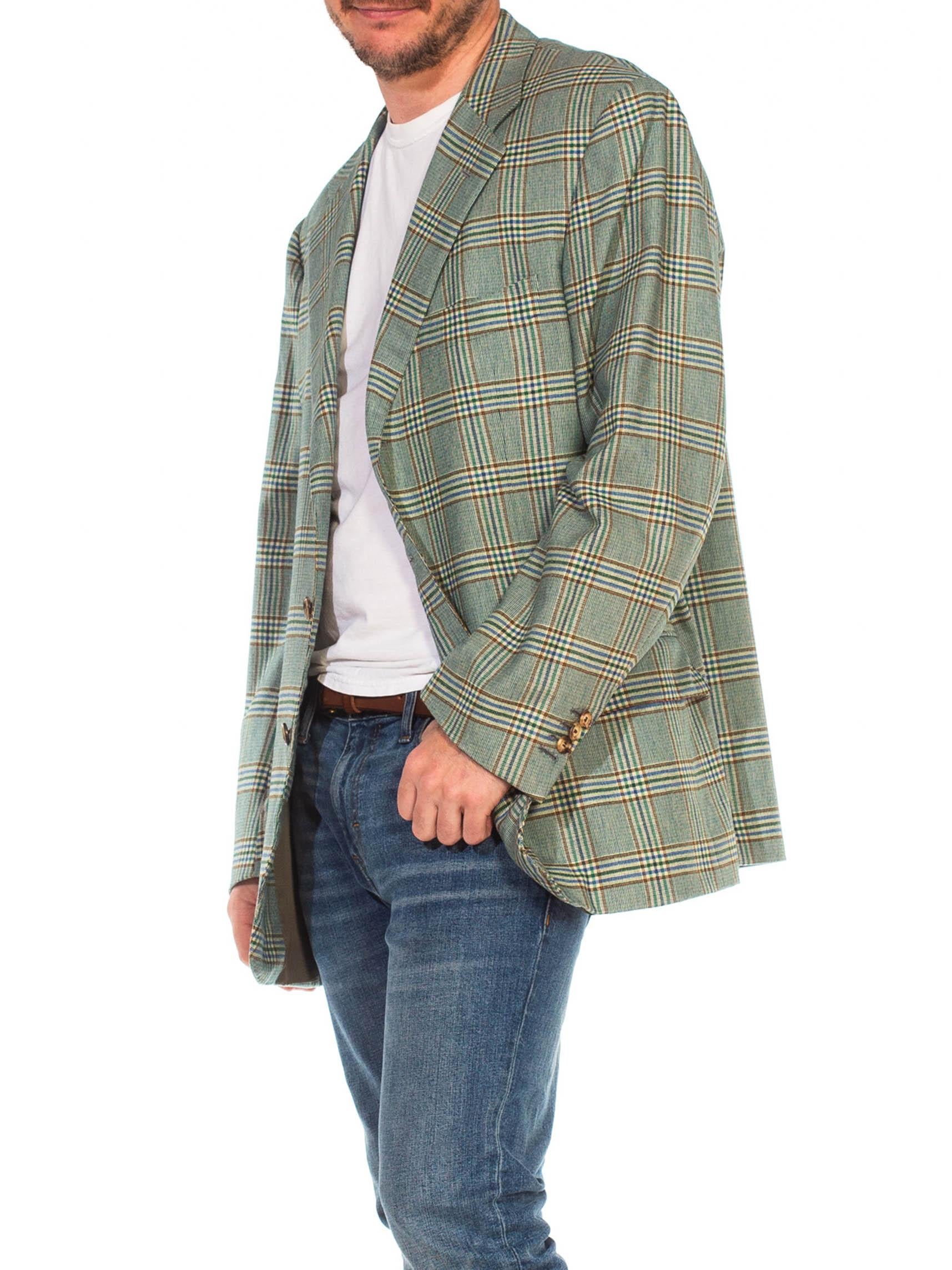 GIORGIO's OF PALM BEACH - Blazer à carreaux en laine verte multicolore pour hommes des années 1980 Pour hommes en vente