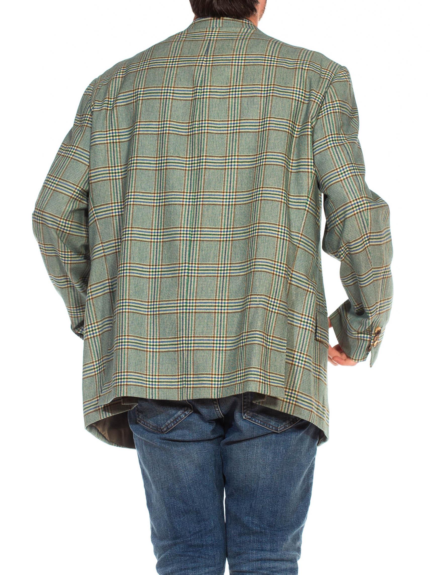 1980S GIORGIO's OF PALM BEACH Multicolor Green Wool Plaid Men's Blazer For Sale 1