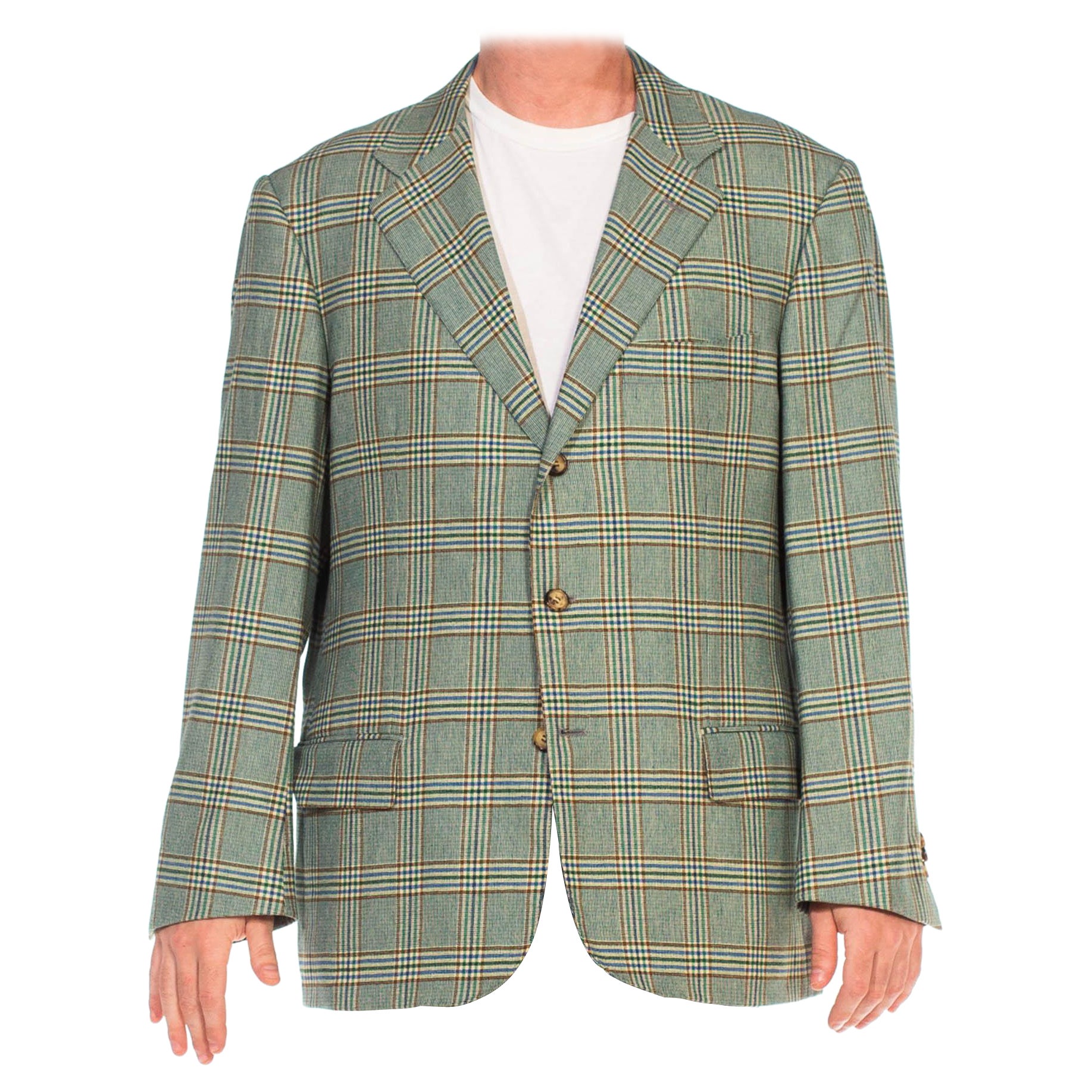 1980S GIORGIO's OF PALM BEACH Blazer de lana verde multicolor a cuadros para hombre en venta