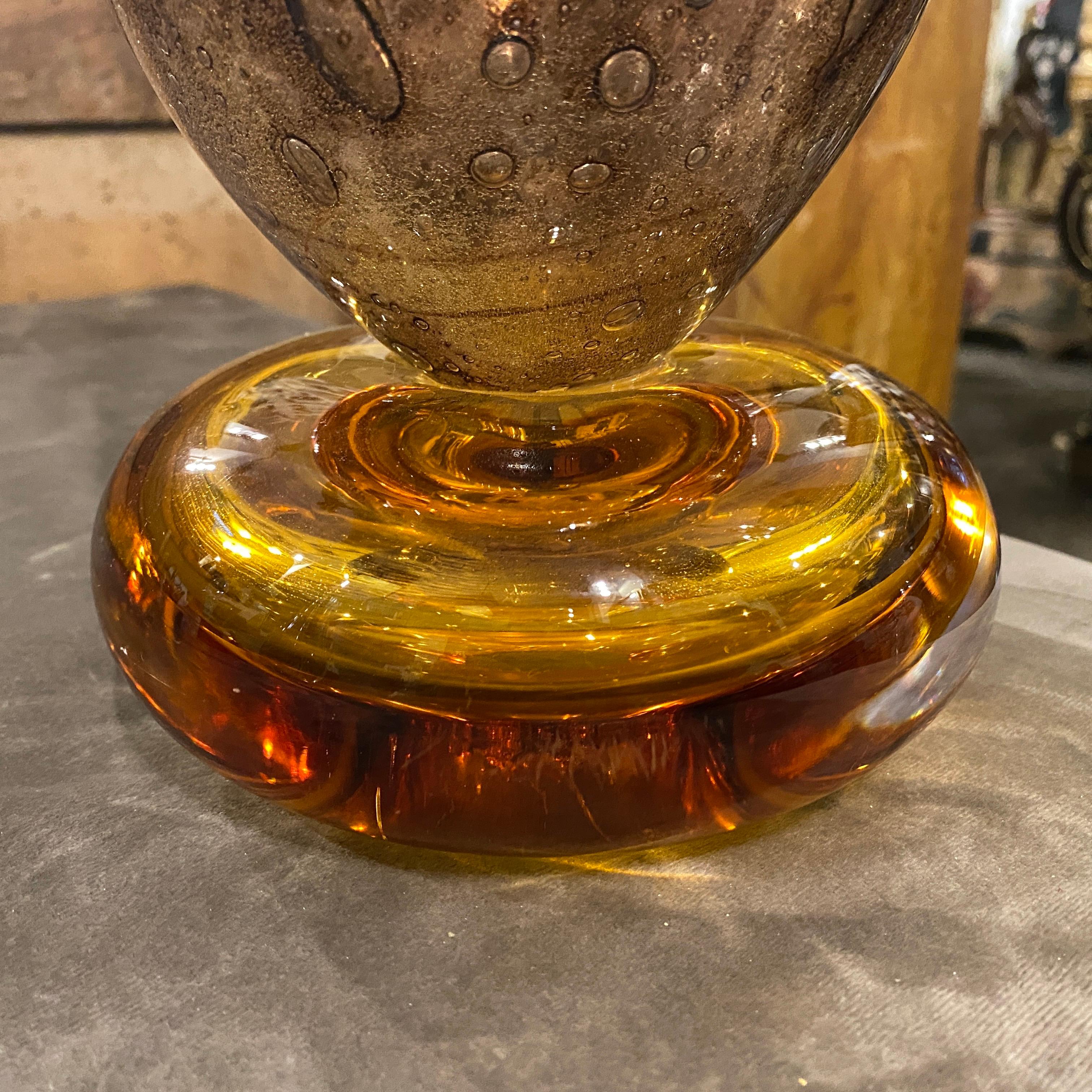 Hand-Crafted 1980s Giovanni Cenedese Modernist Brown and Amber Murano Glass Vase For Sale