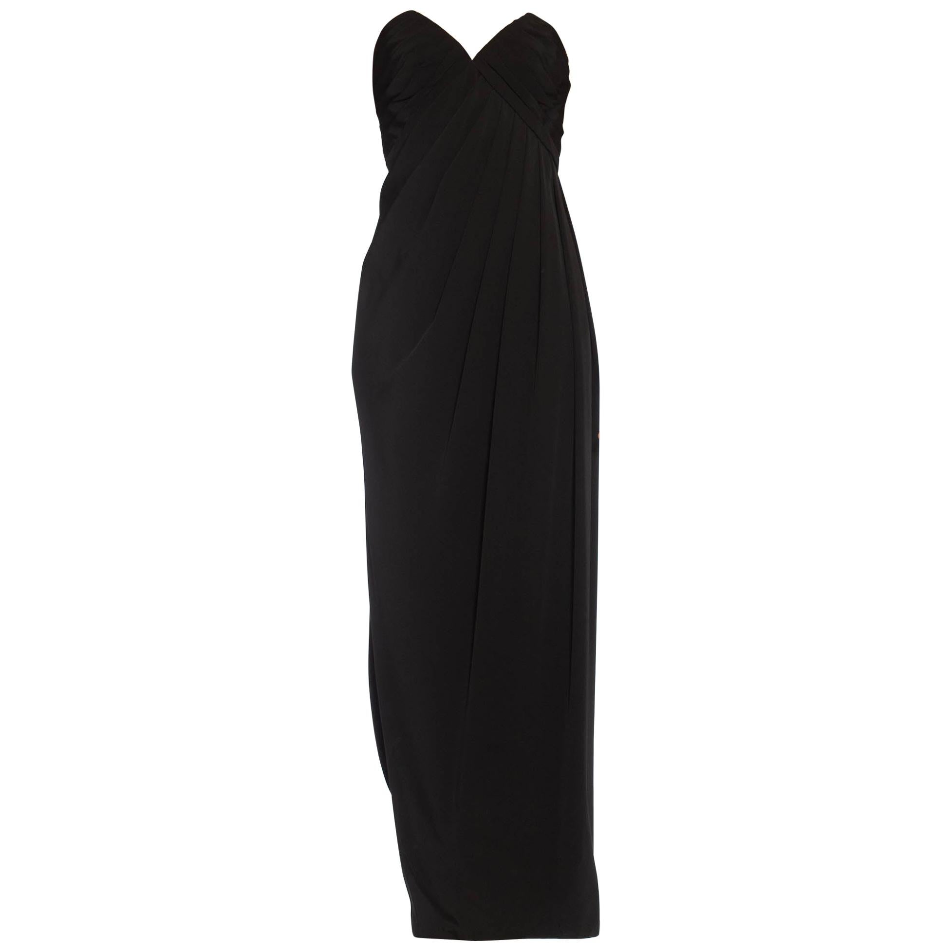 1980S GIVENCHY Black Haute Couture Silk Crepe Strapless Gown For Sale