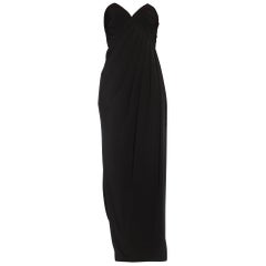1980S GIVENCHY Black Haute Couture Silk Crepe Strapless Gown