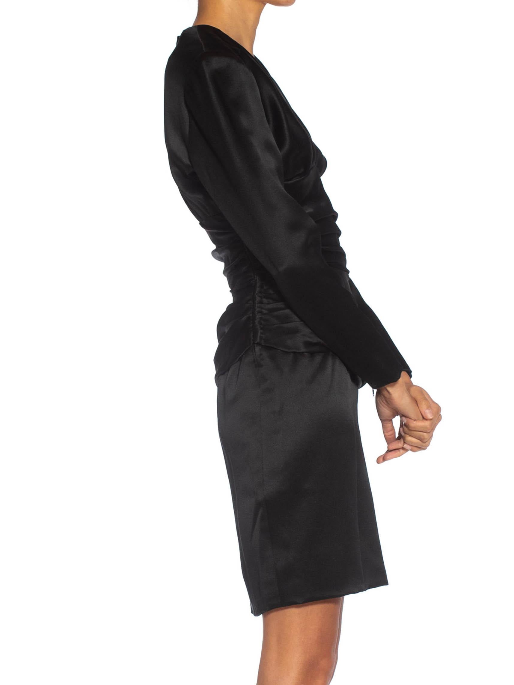 1980S GIVENCHY Black Haute Couture Silk Double Faced Satin Cocktail Dress With  In Excellent Condition For Sale In New York, NY