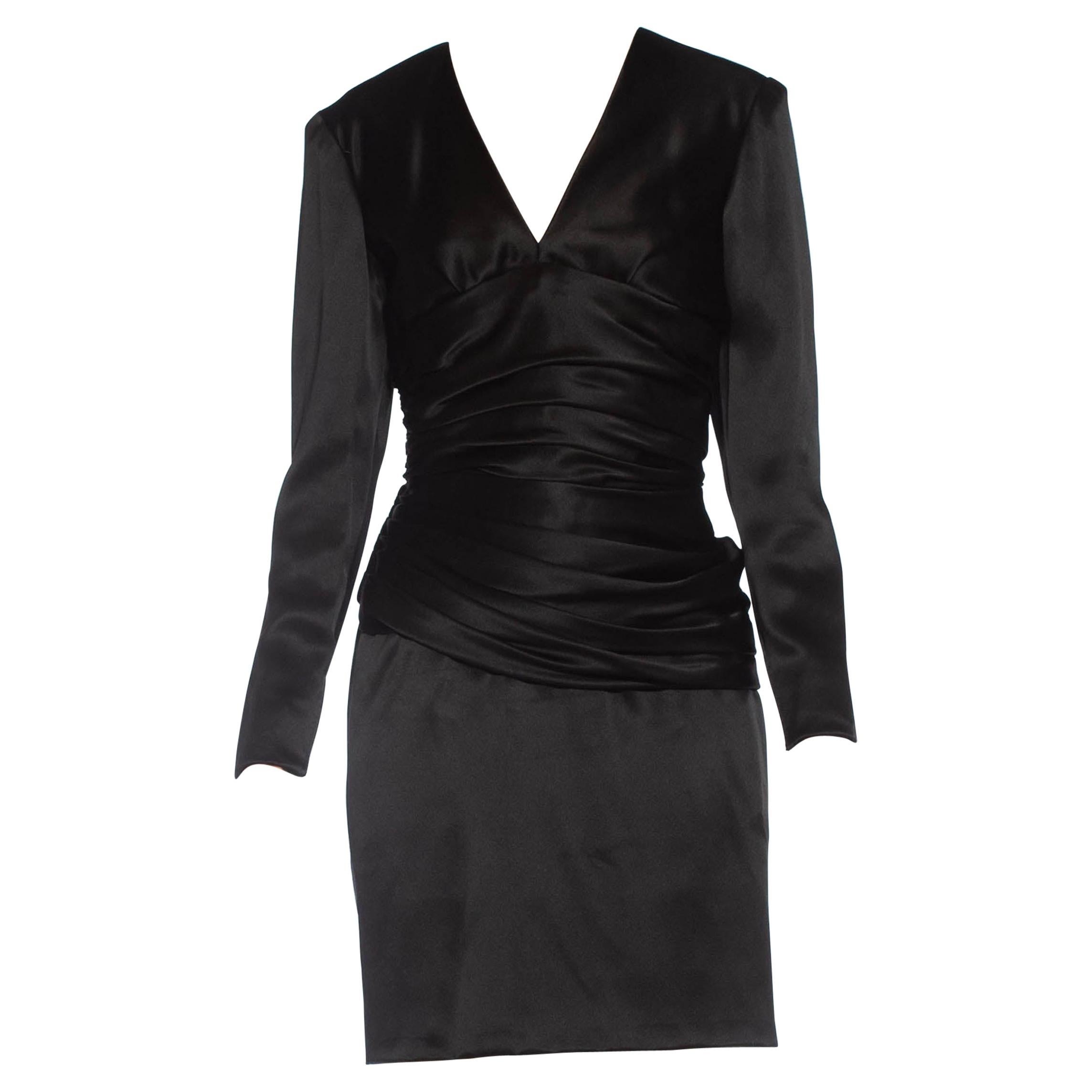 1980S GIVENCHY Black Haute Couture Silk Double Faced Satin Cocktail Dress With  For Sale