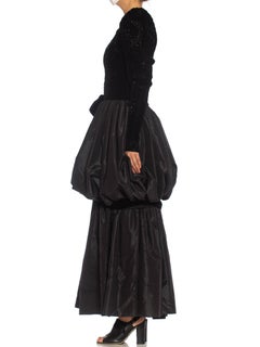 1980S GIVENCHY Black Haute Couture Silk Moiré Taffeta & Beaded Velvet Gown