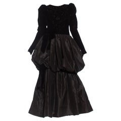 1980S GIVENCHY Black Haute Couture Silk Moiré Taffeta & Beaded Velvet Gown