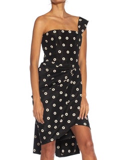 1980S GIVENCHY Black & White Haute Couture Silk One Shoulder  Cocktail Dress