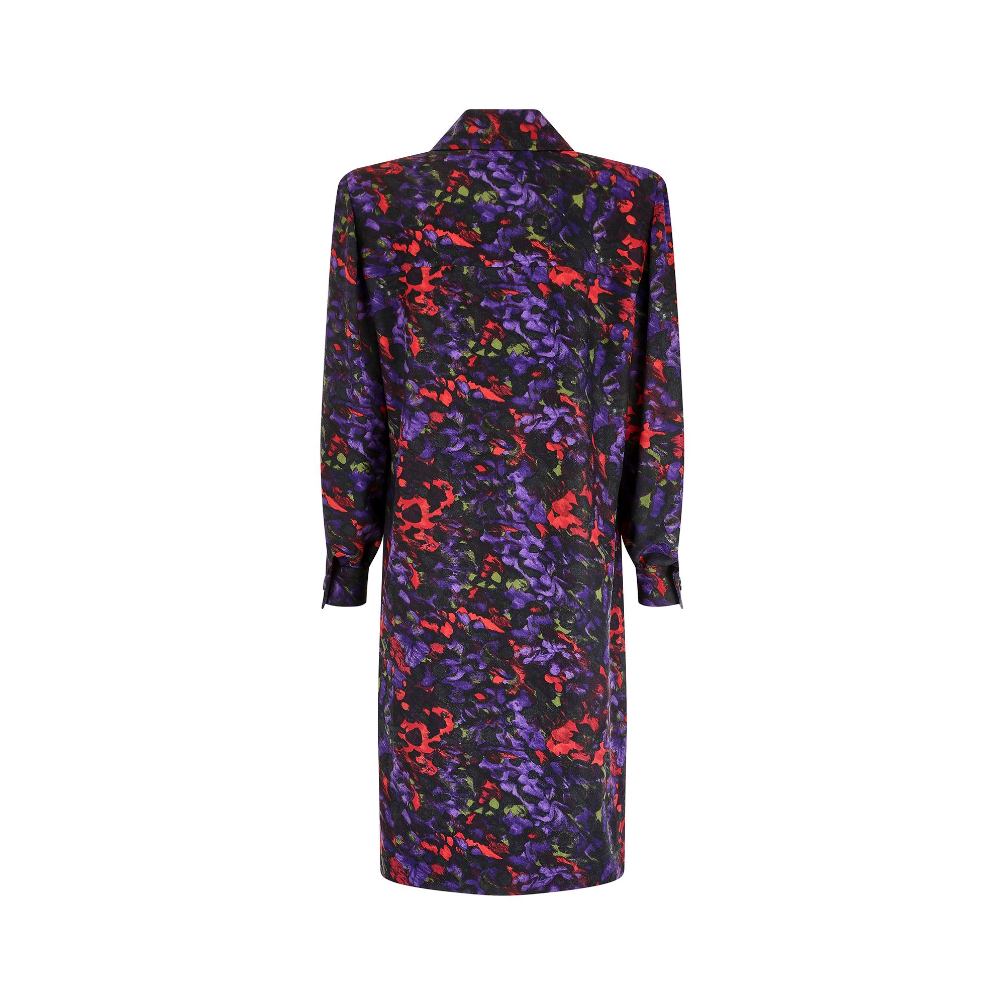 1980s Givenchy Boutique Abstract Floral Shirt Dress In Excellent Condition For Sale In London, GB