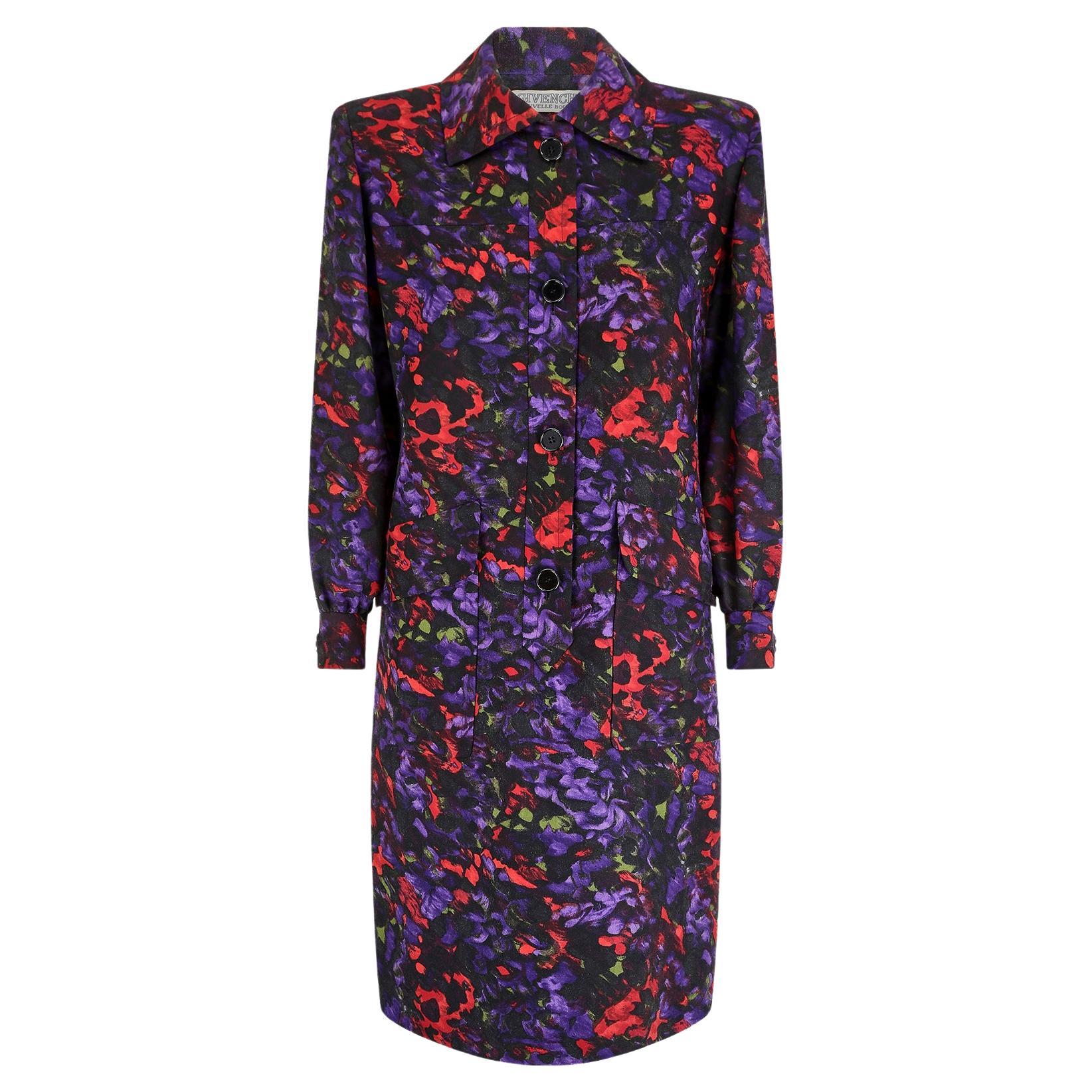 1980s Givenchy Boutique Abstract Floral Shirt Dress For Sale